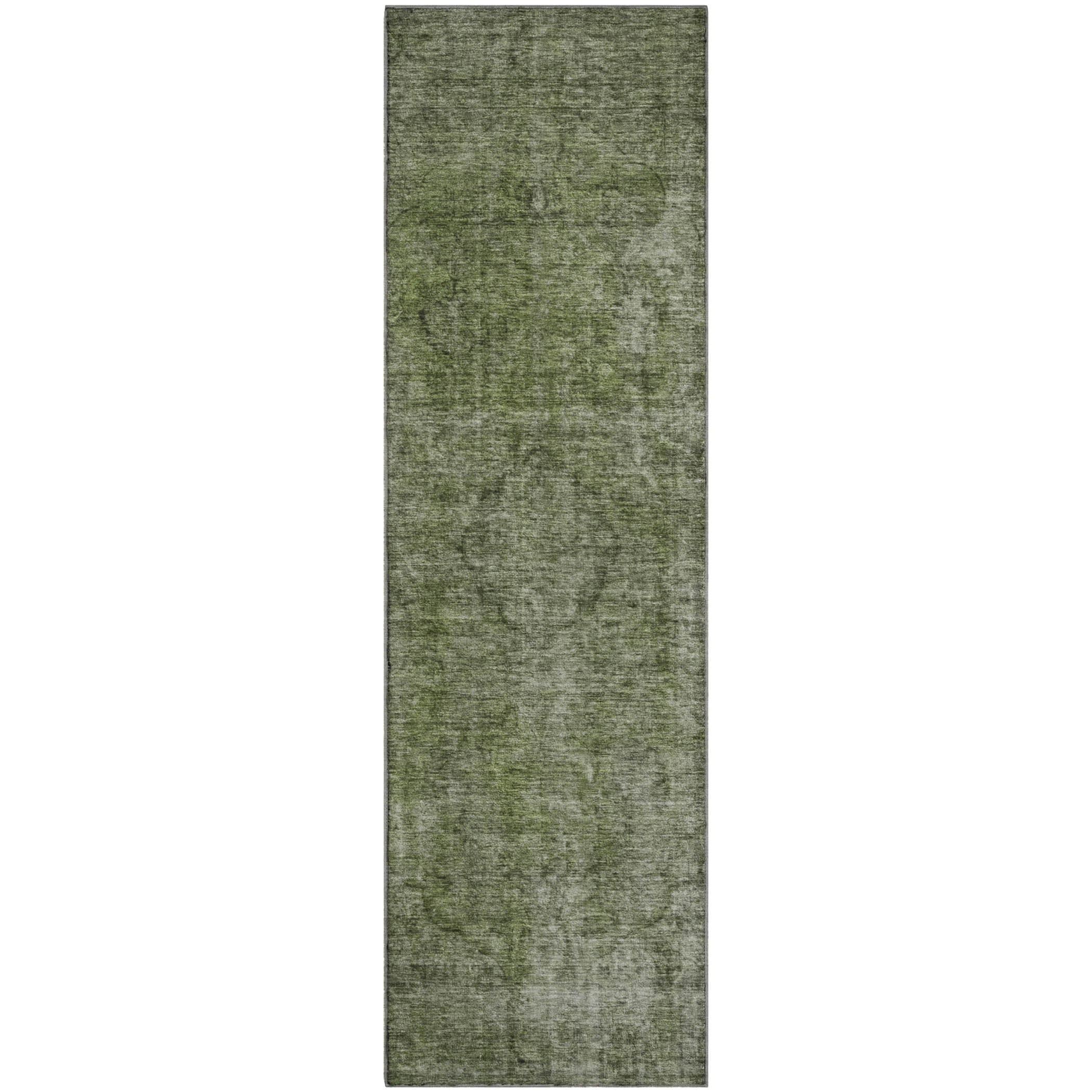 Queenstown Machine Washable Traditional Green Rug 2'3" x 7'6" #shape_Runner