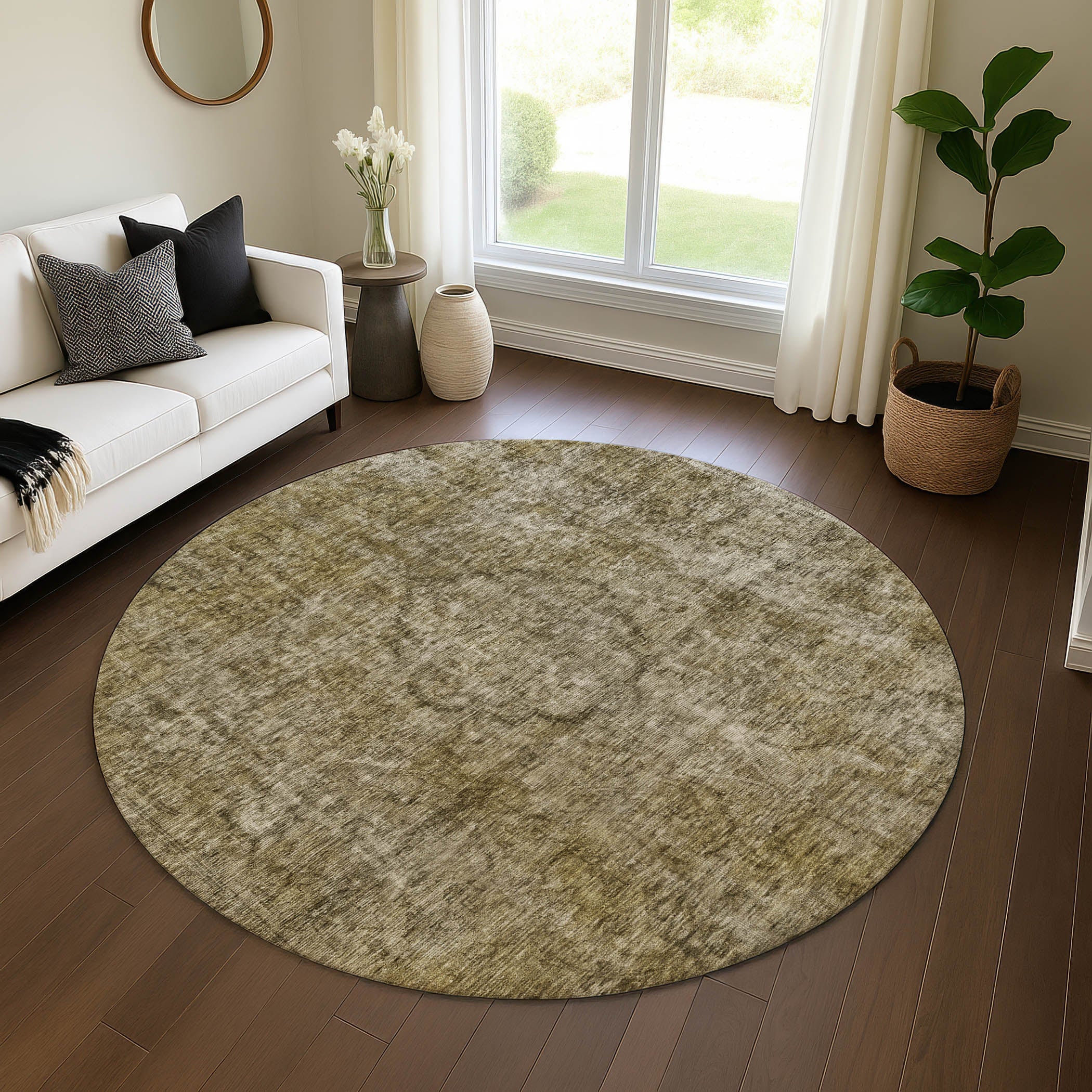 Queenstown Machine Washable Traditional Pewter Gray Rug 8' x 8' #shape_Round