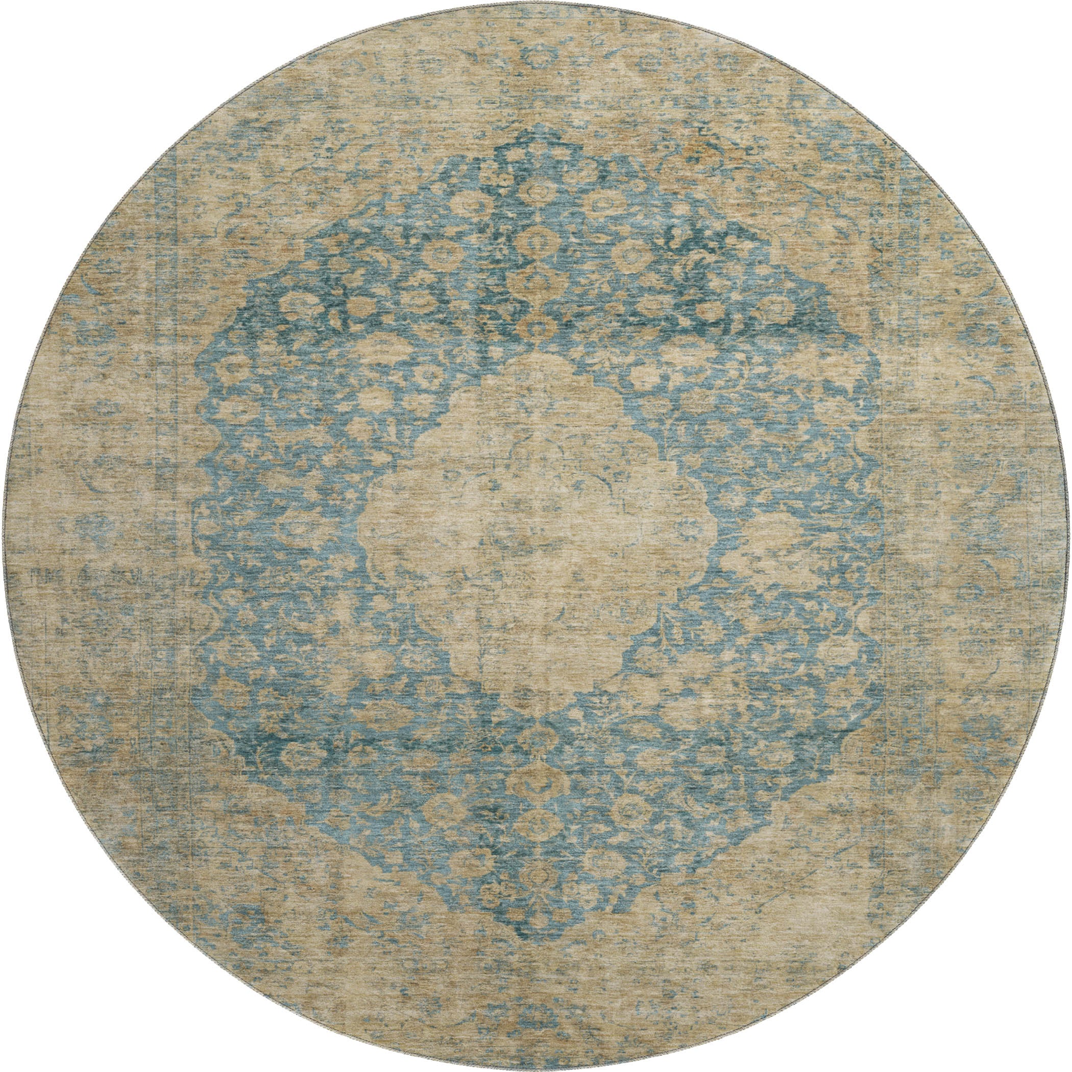 Seville Machine Washable Traditional Blue Rug 8' x 8' #shape_Round