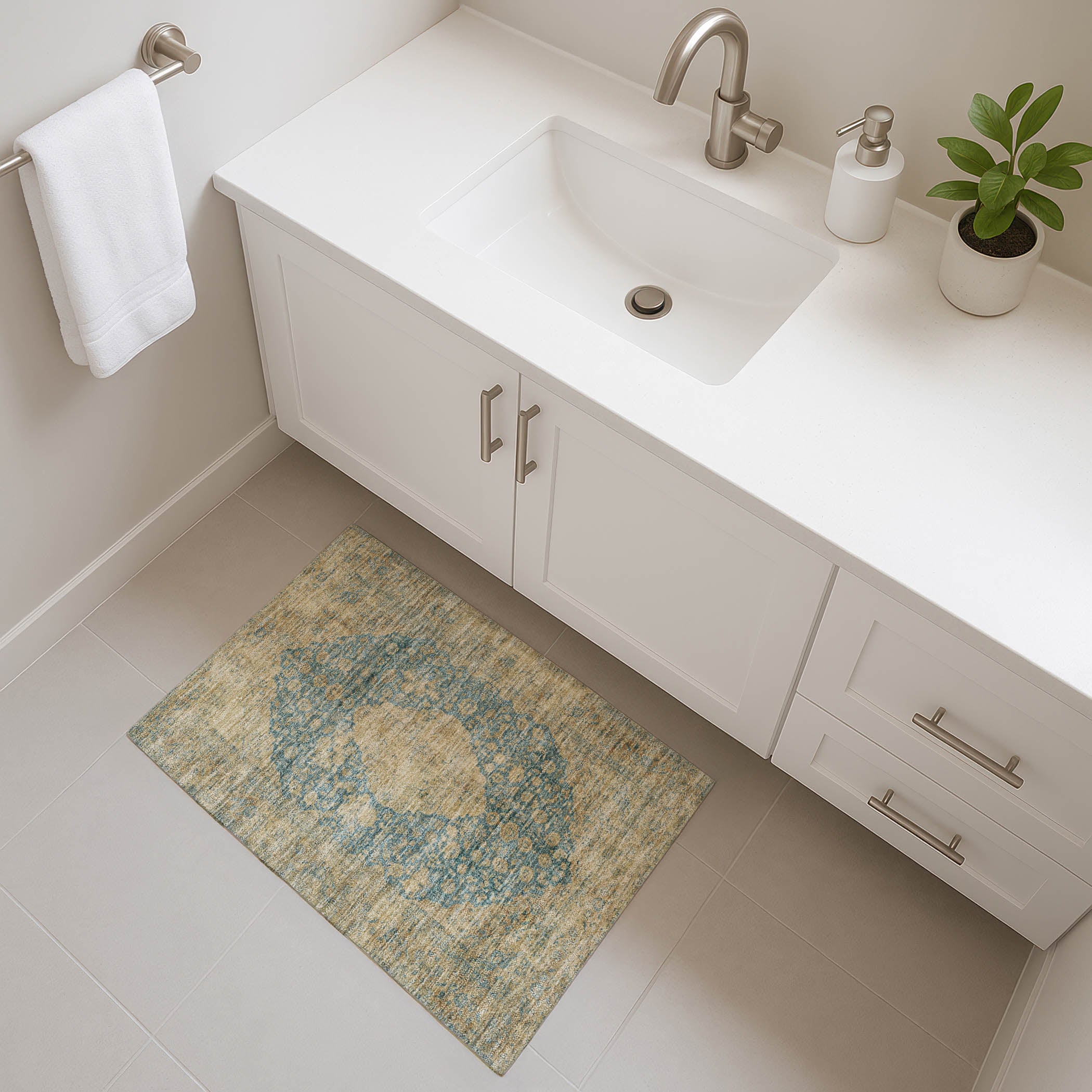 Seville Machine Washable Traditional Blue Rug 1'8" x 2'6" #shape_Rectangle