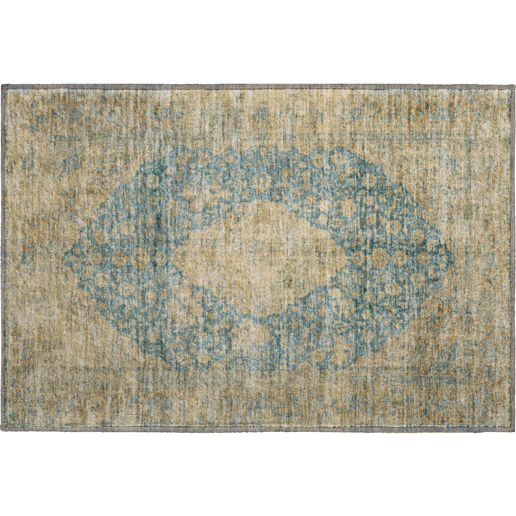 Seville Machine Washable Traditional Blue Rug 1'8" x 2'6" #shape_Rectangle
