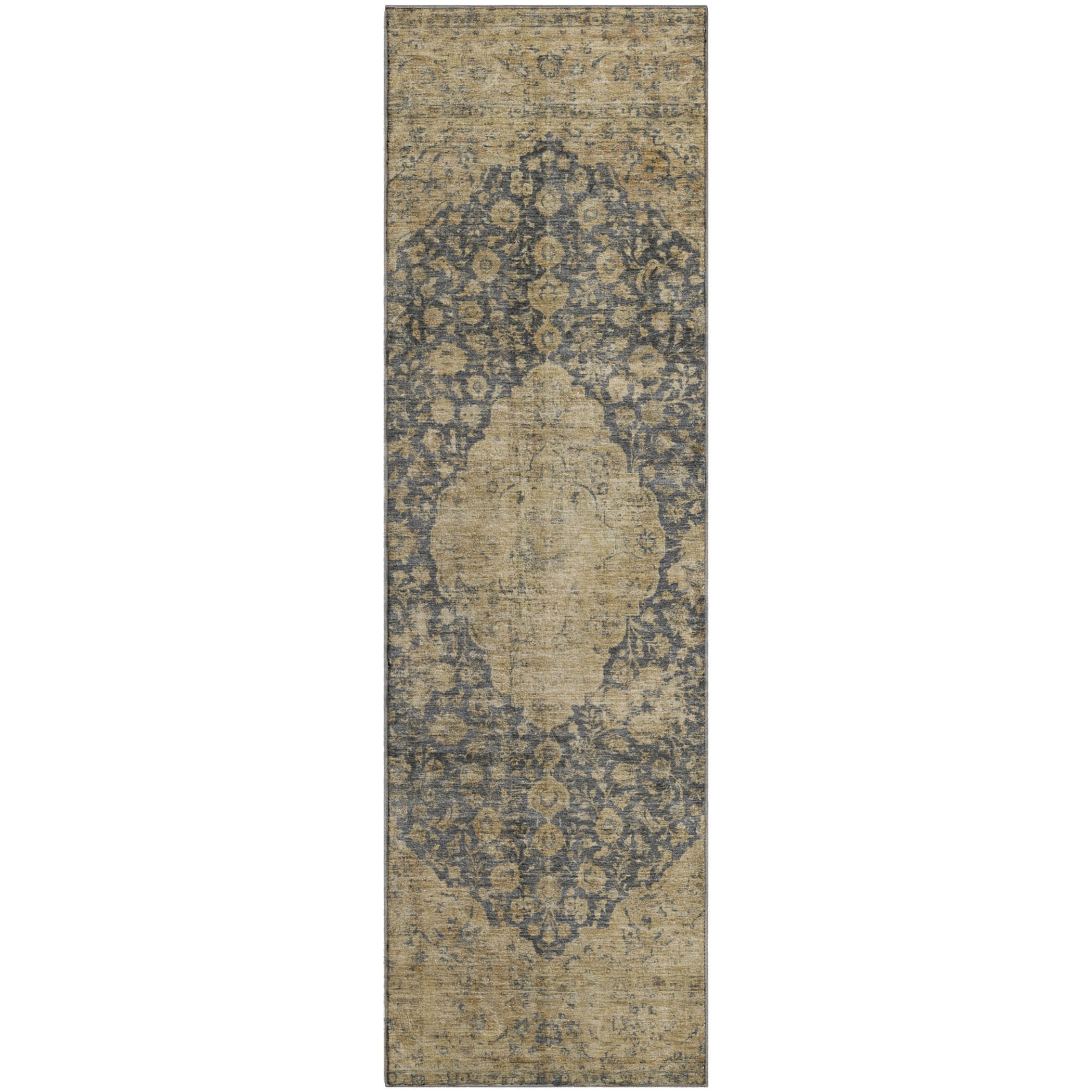 Seville Machine Washable Traditional Charcoal Gray Rug 2'3" x 7'6" #shape_Runner