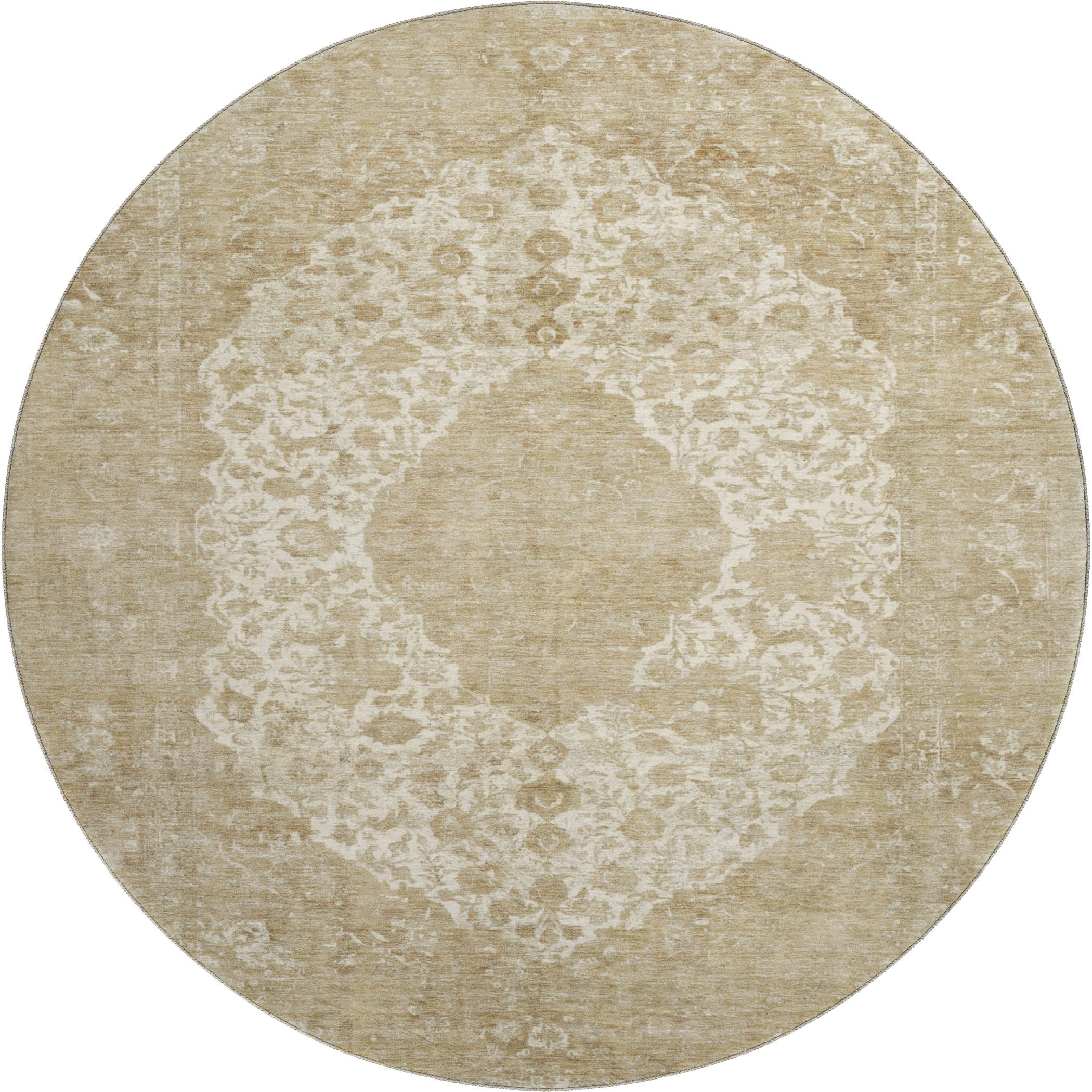 Seville Machine Washable Traditional Ivory Rug 8' x 8' #shape_Round
