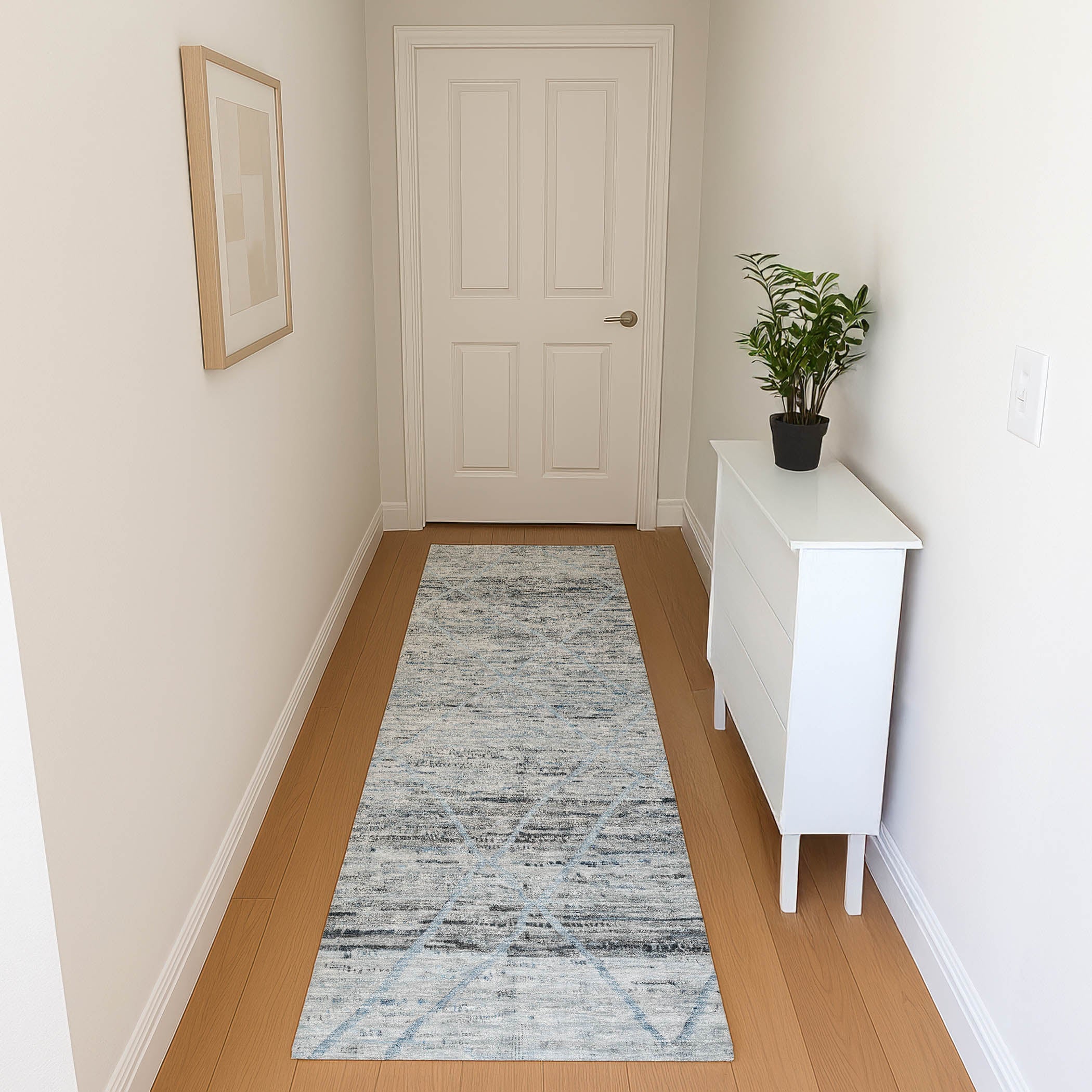 Nairobi Machine Washable Transitional Blue Rug 2'3" x 7'6" #shape_Runner
