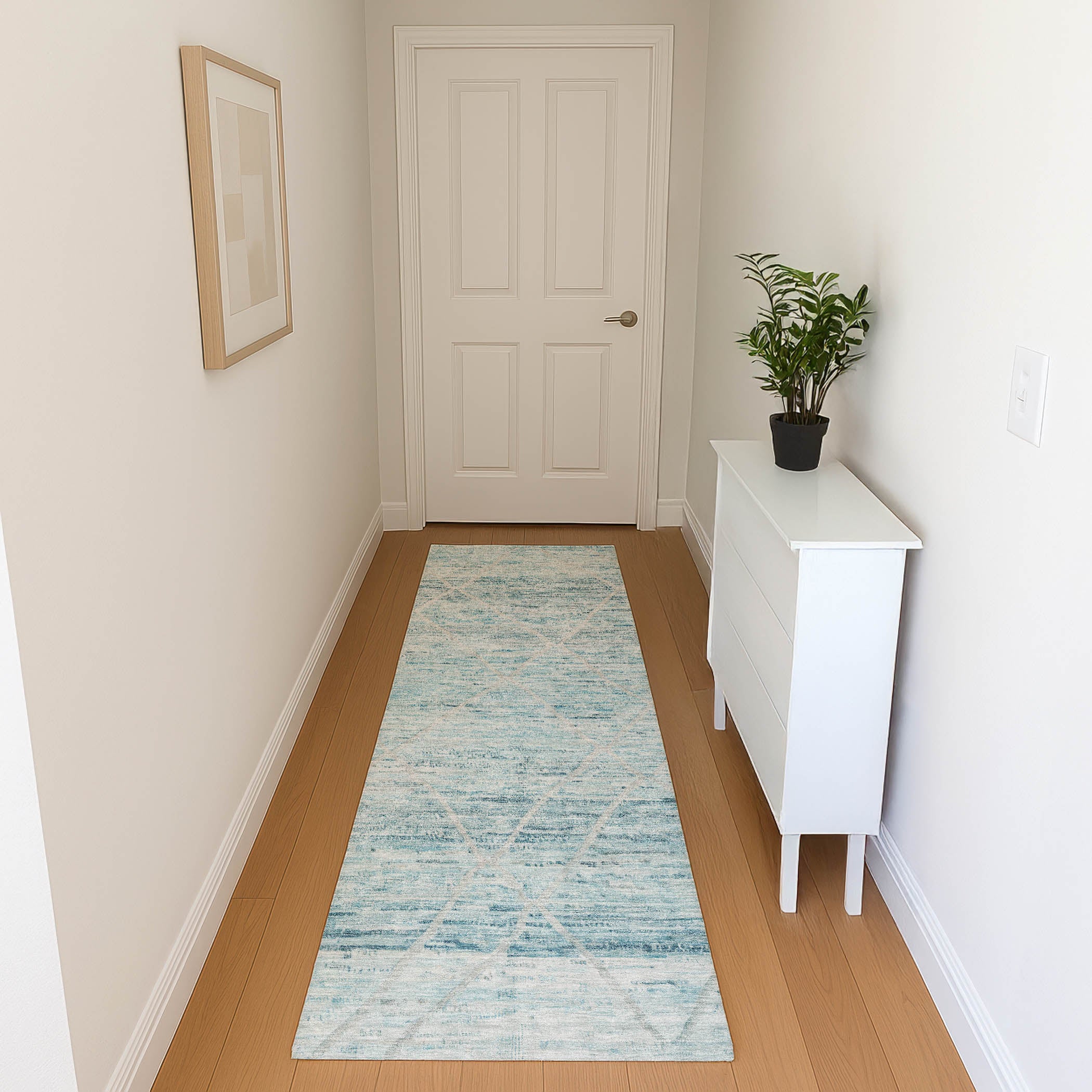 Nairobi Machine Washable Transitional Teal Rug 2'3" x 7'6" #shape_Runner