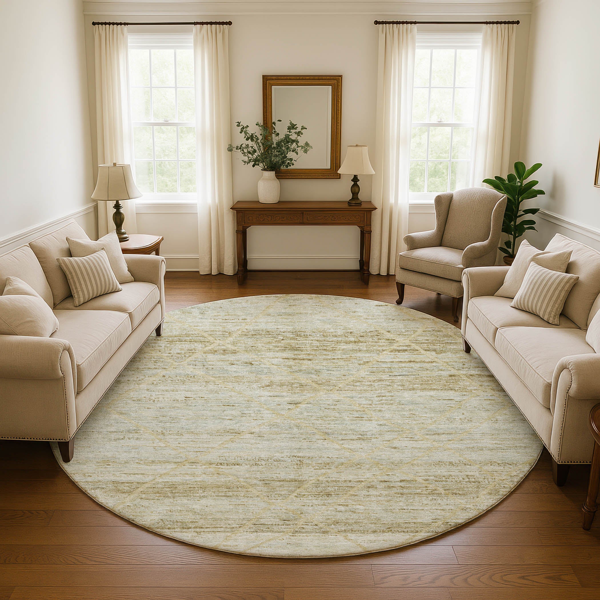 Nairobi Machine Washable Transitional Wheat Gold Rug 8' x 8' #shape_Round