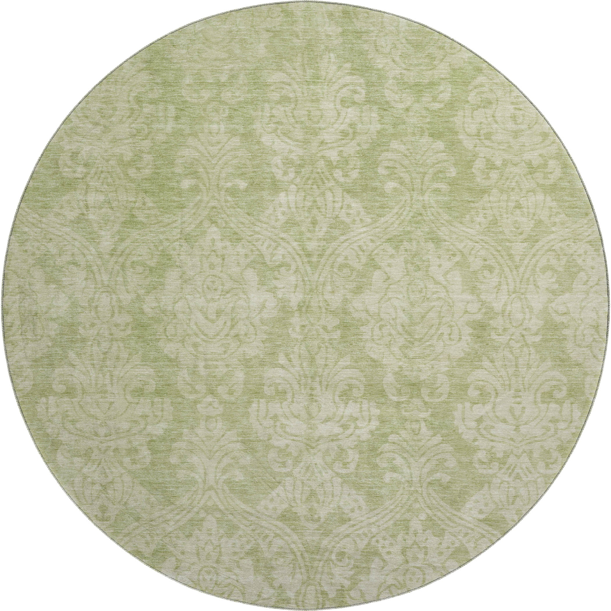 Split Machine Washable Transitional Aloe Green Rug 8' x 8' #shape_Round