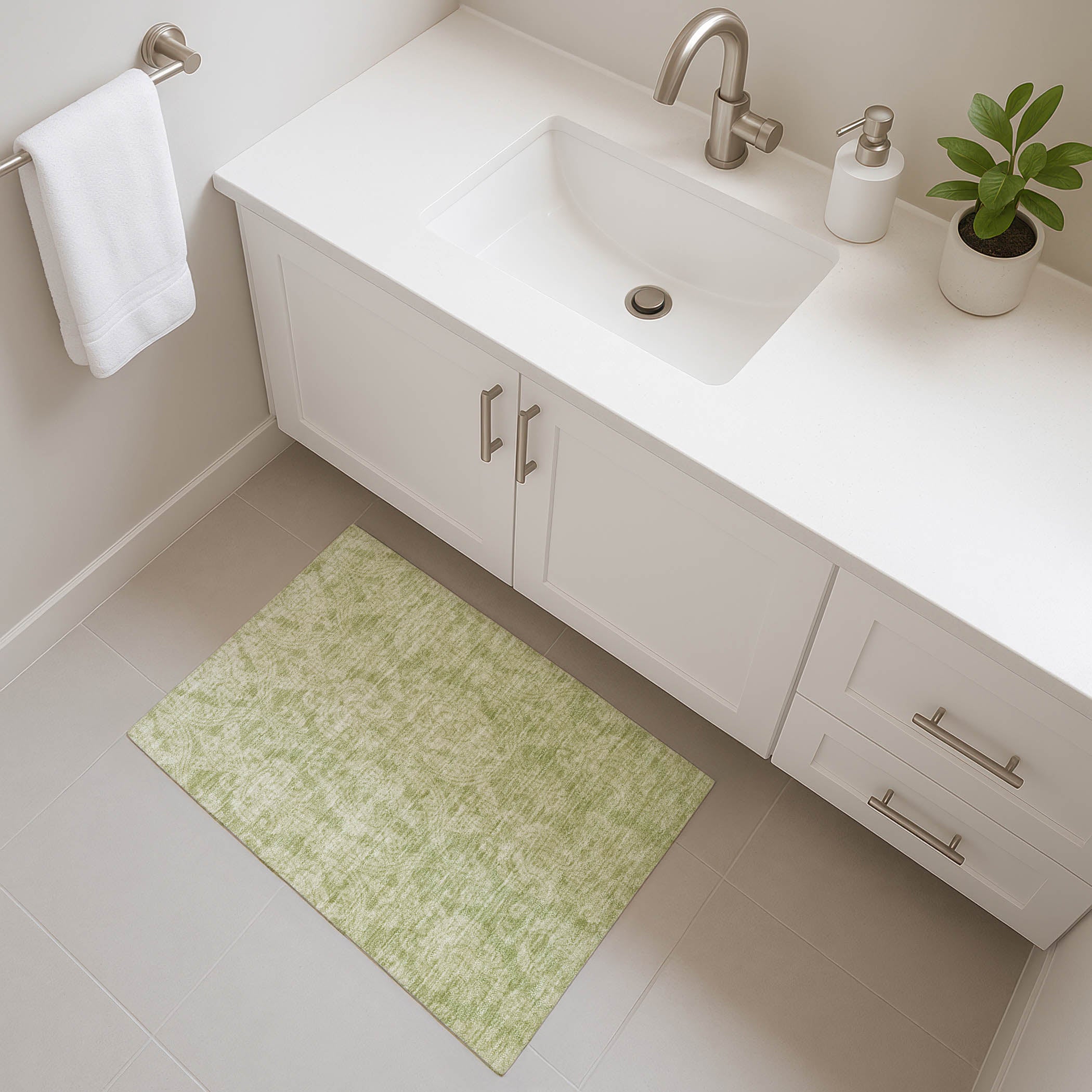 Split Machine Washable Transitional Aloe Green Rug 1'8" x 2'6" #shape_Rectangle