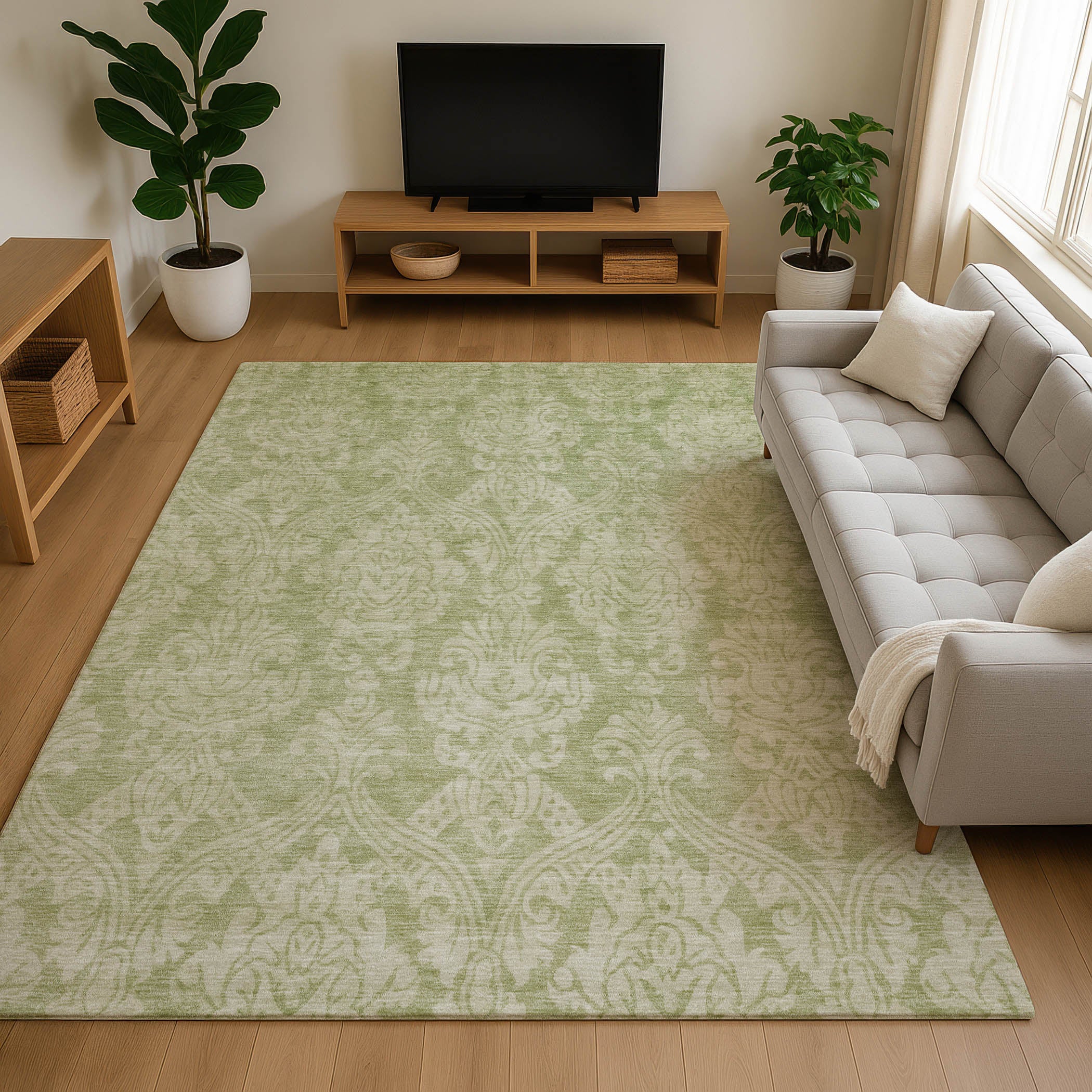 Split Machine Washable Transitional Aloe Green Rug 2'6" x 3'10" #shape_Rectangle
