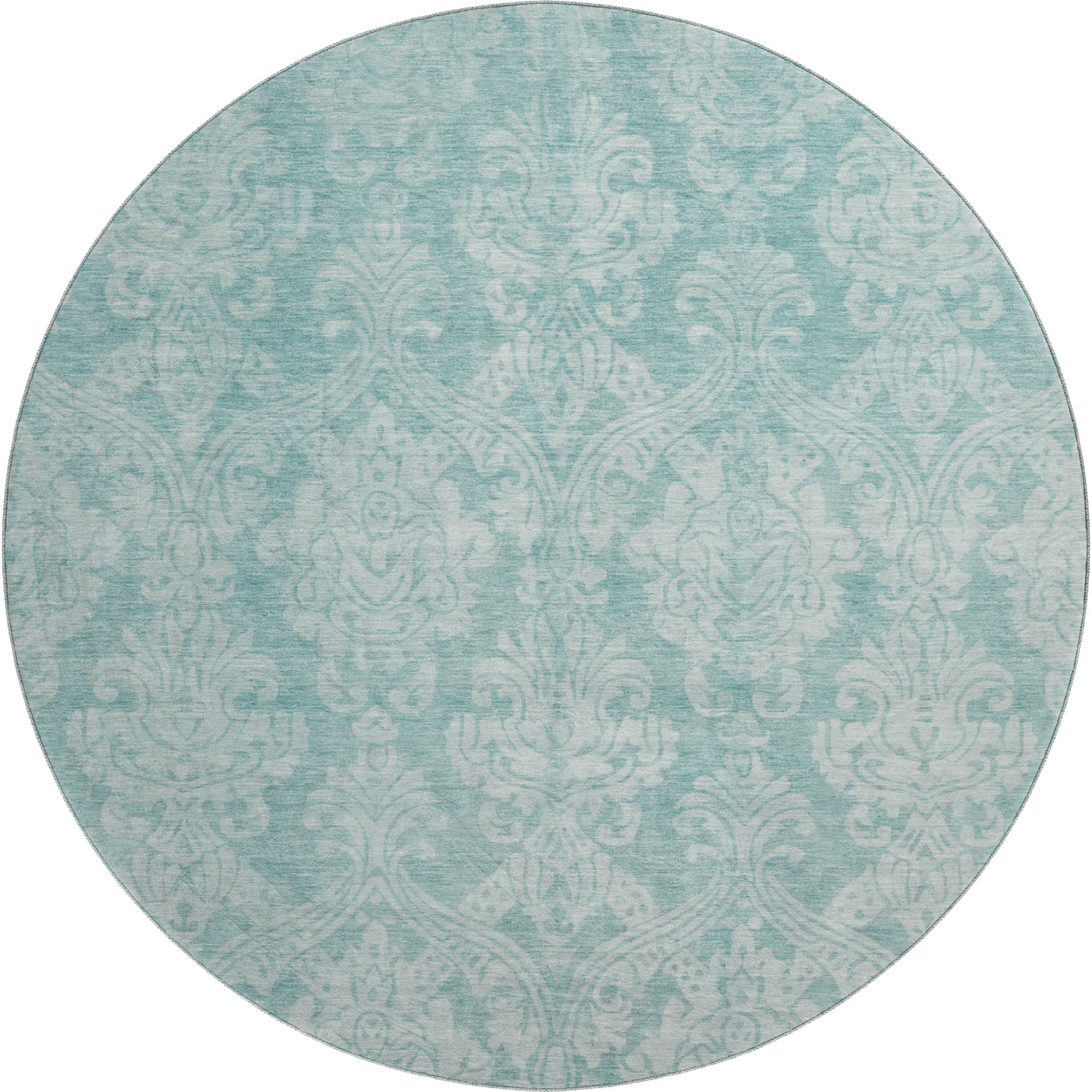 Split Machine Washable Transitional Aqua Teal Rug 8' x 8' #shape_Round