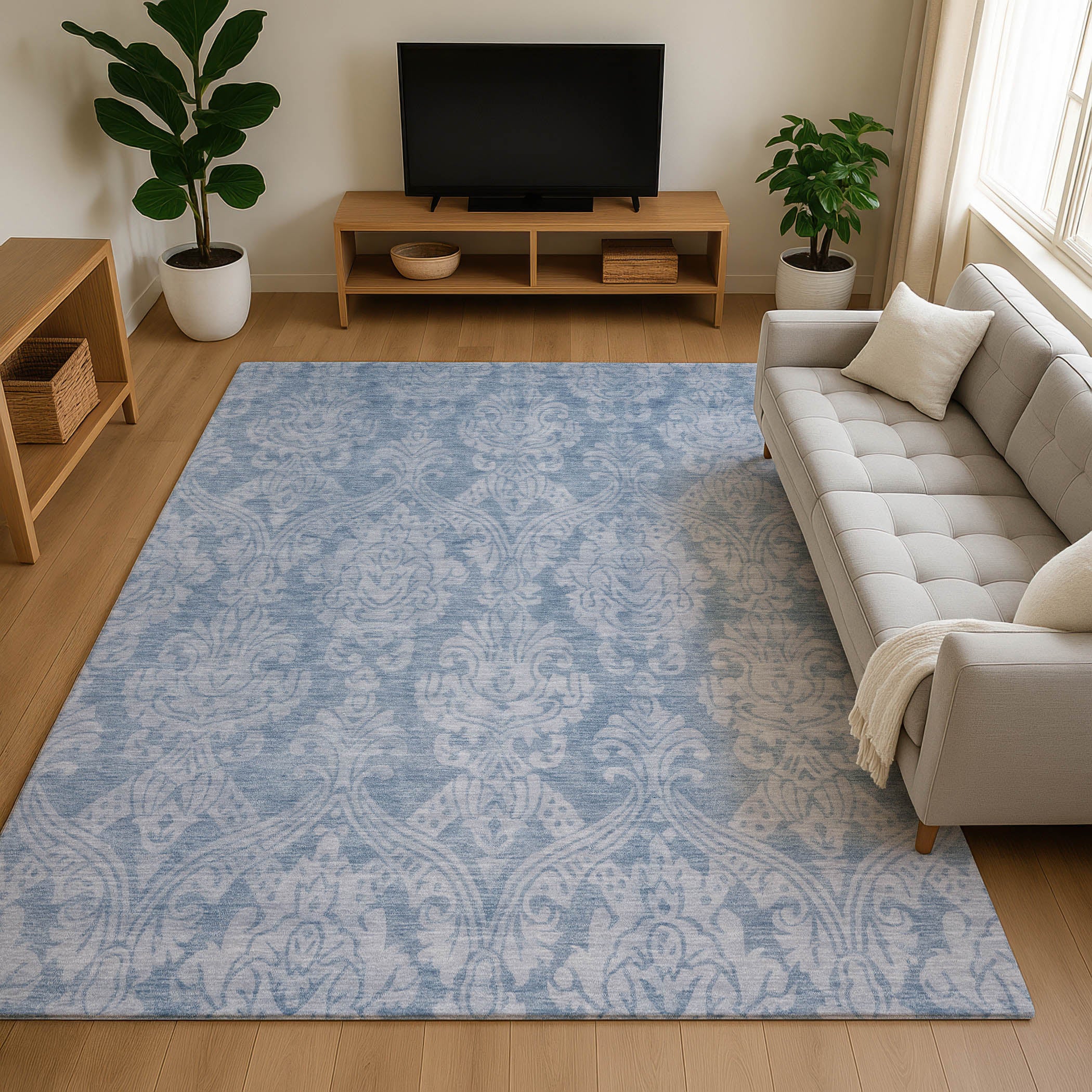 Split Machine Washable Transitional Blue Rug 2'6" x 3'10" #shape_Rectangle