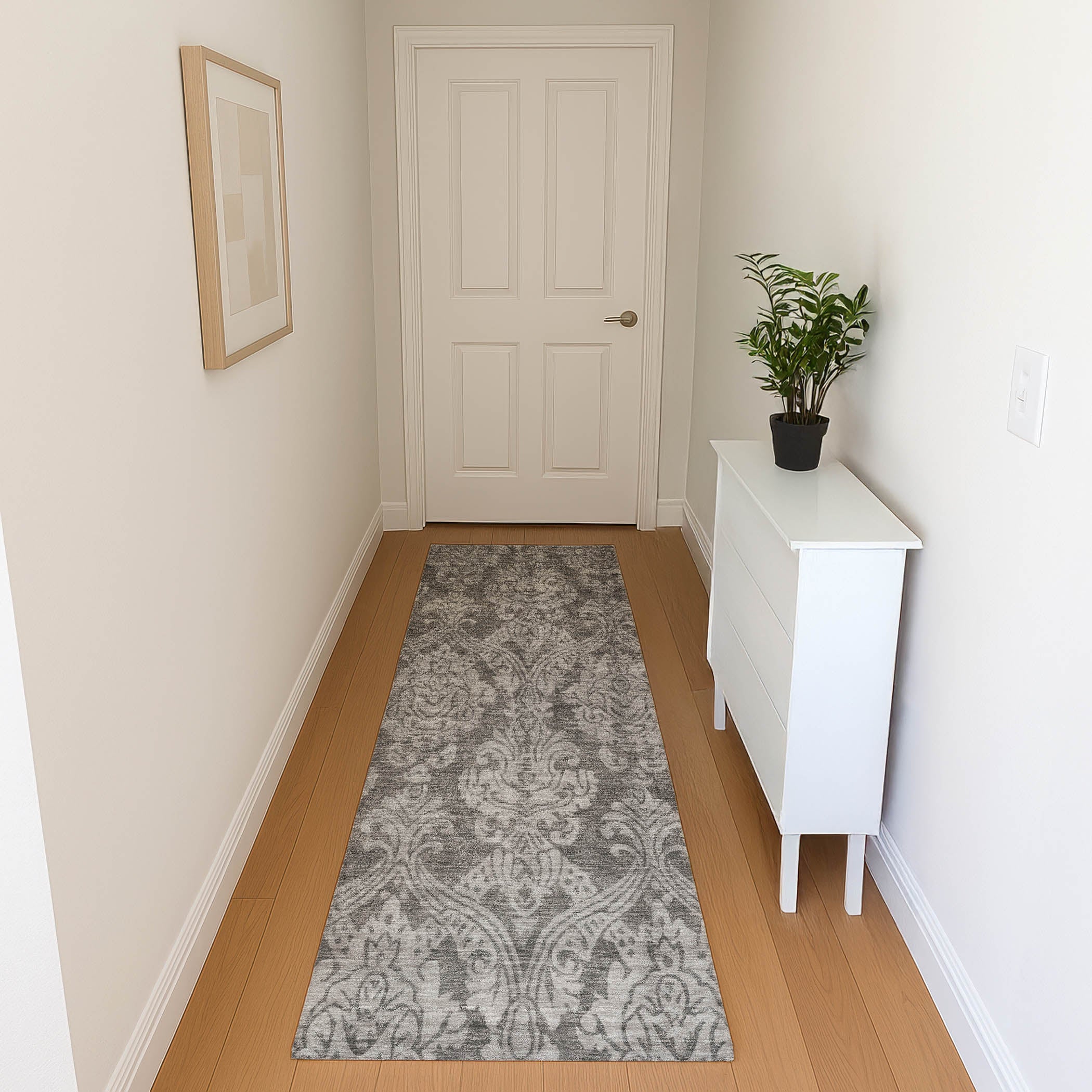 Split Machine Washable Transitional Gray Rug 2'3" x 7'6" #shape_Runner