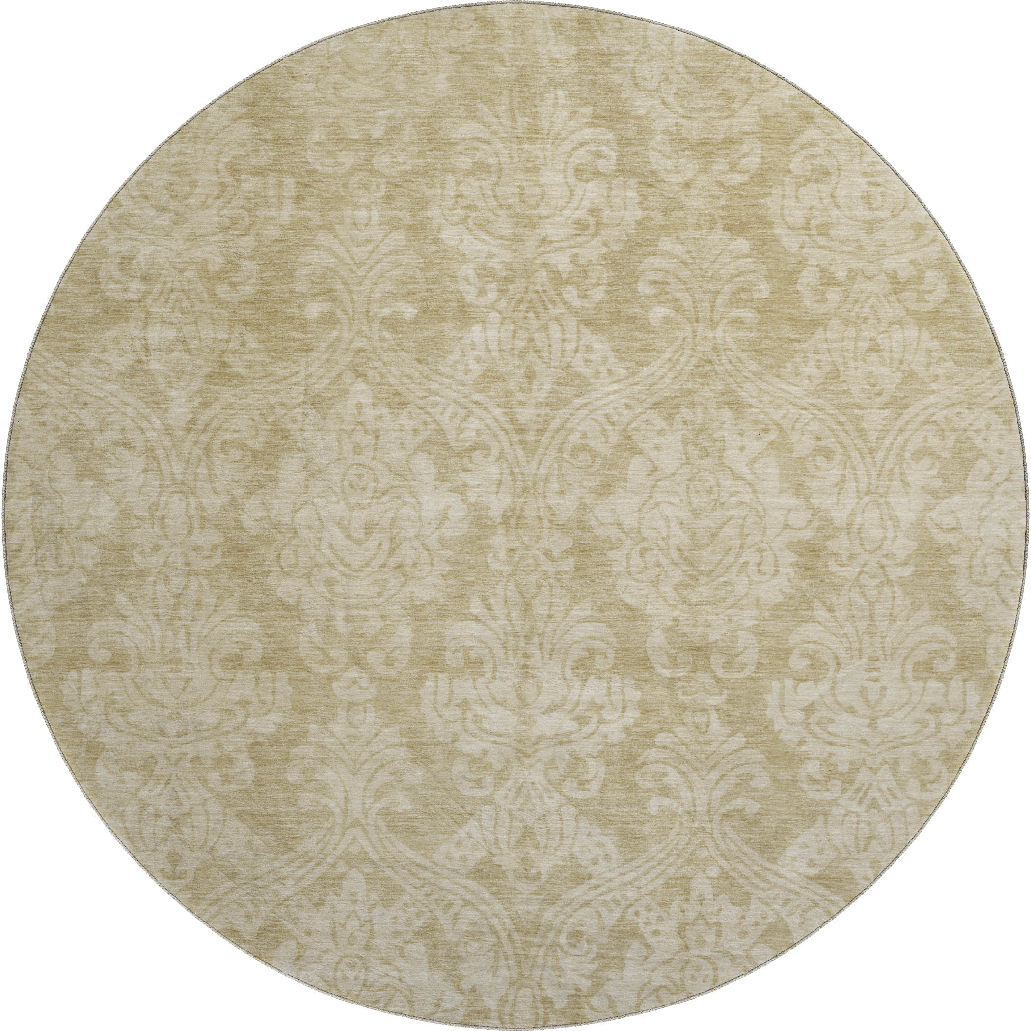 Split Machine Washable Transitional Tan Brown Rug 8' x 8' #shape_Round