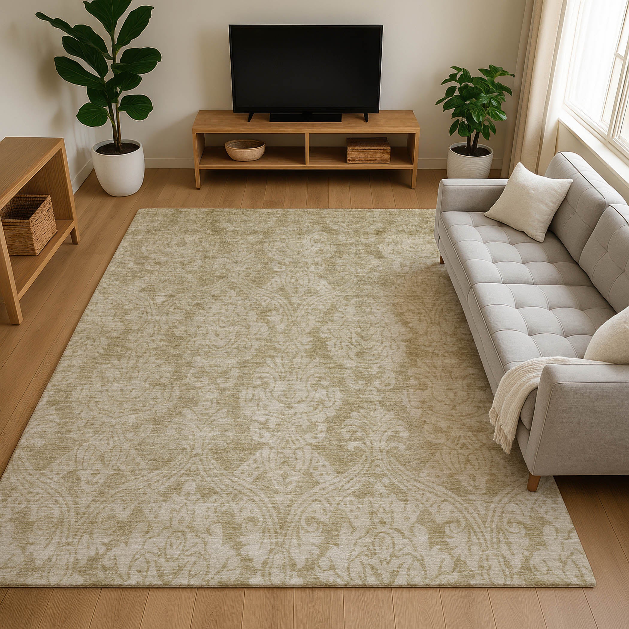 Split Machine Washable Transitional Tan Brown Rug 2'6" x 3'10" #shape_Rectangle
