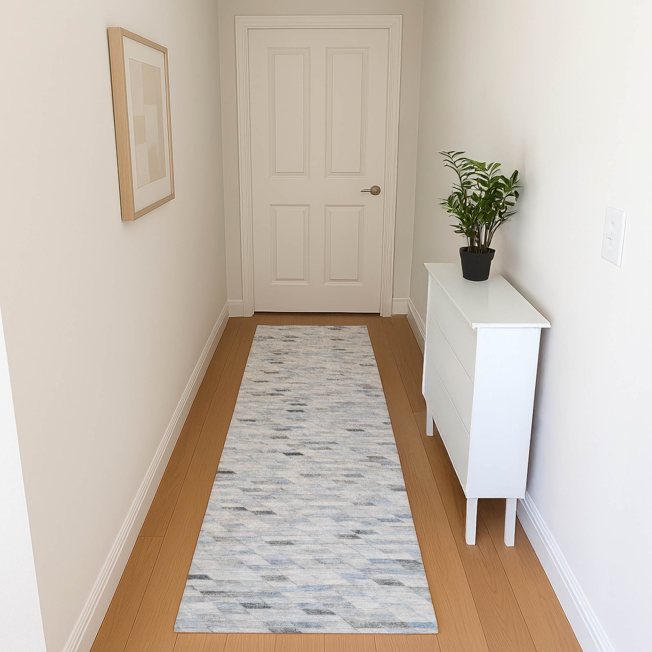 Bangkok Machine Washable Transitional Blue Rug 2'3" x 7'6" #shape_Runner