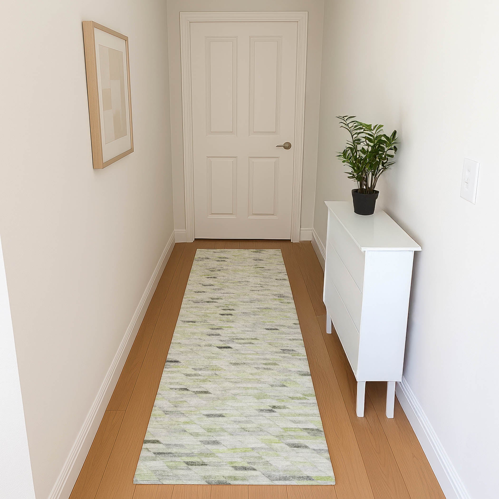 Bangkok Machine Washable Transitional Green Rug 2'3" x 7'6" #shape_Runner