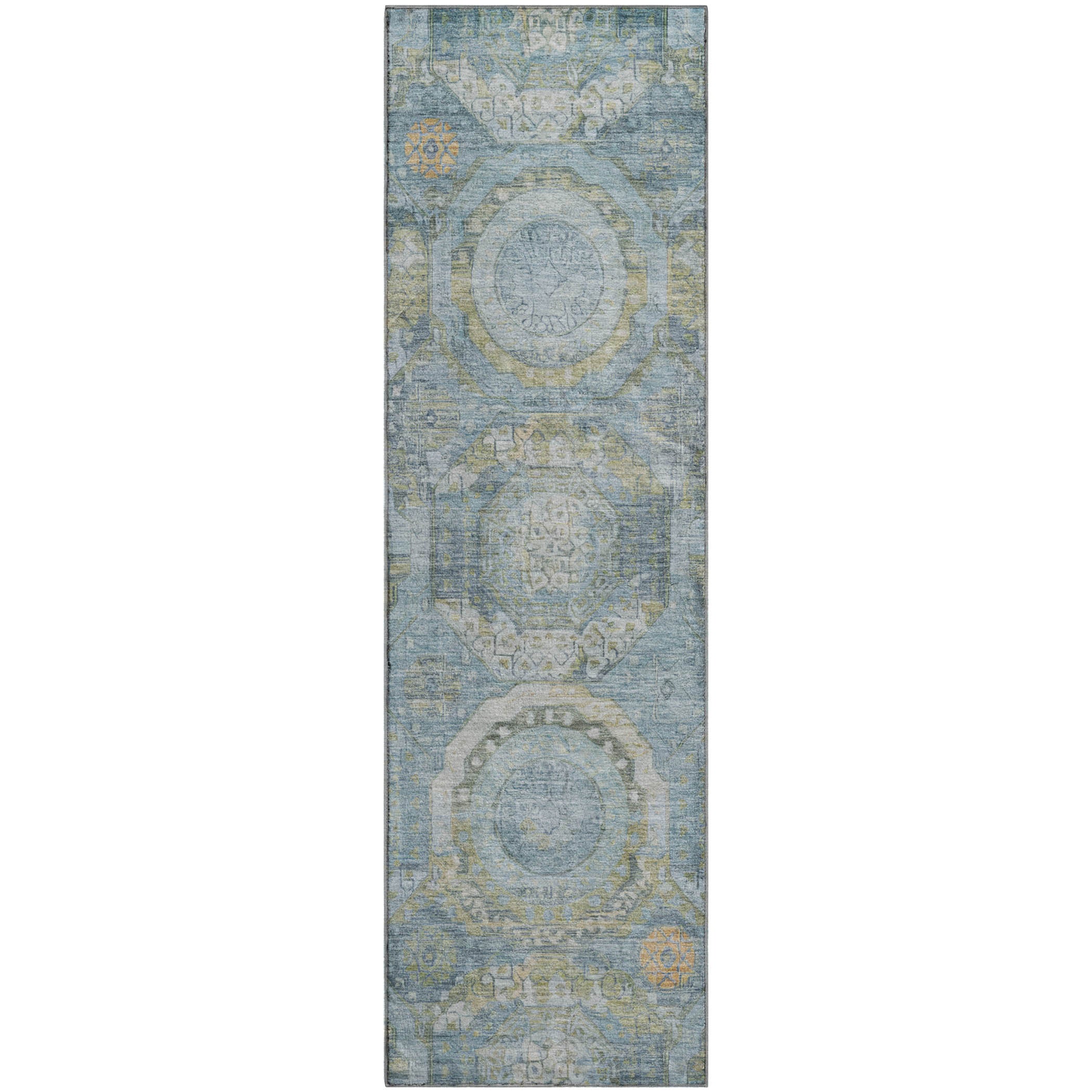 Seoul Machine Washable Transitional Blue Rug 2'3" x 7'6" #shape_Runner
