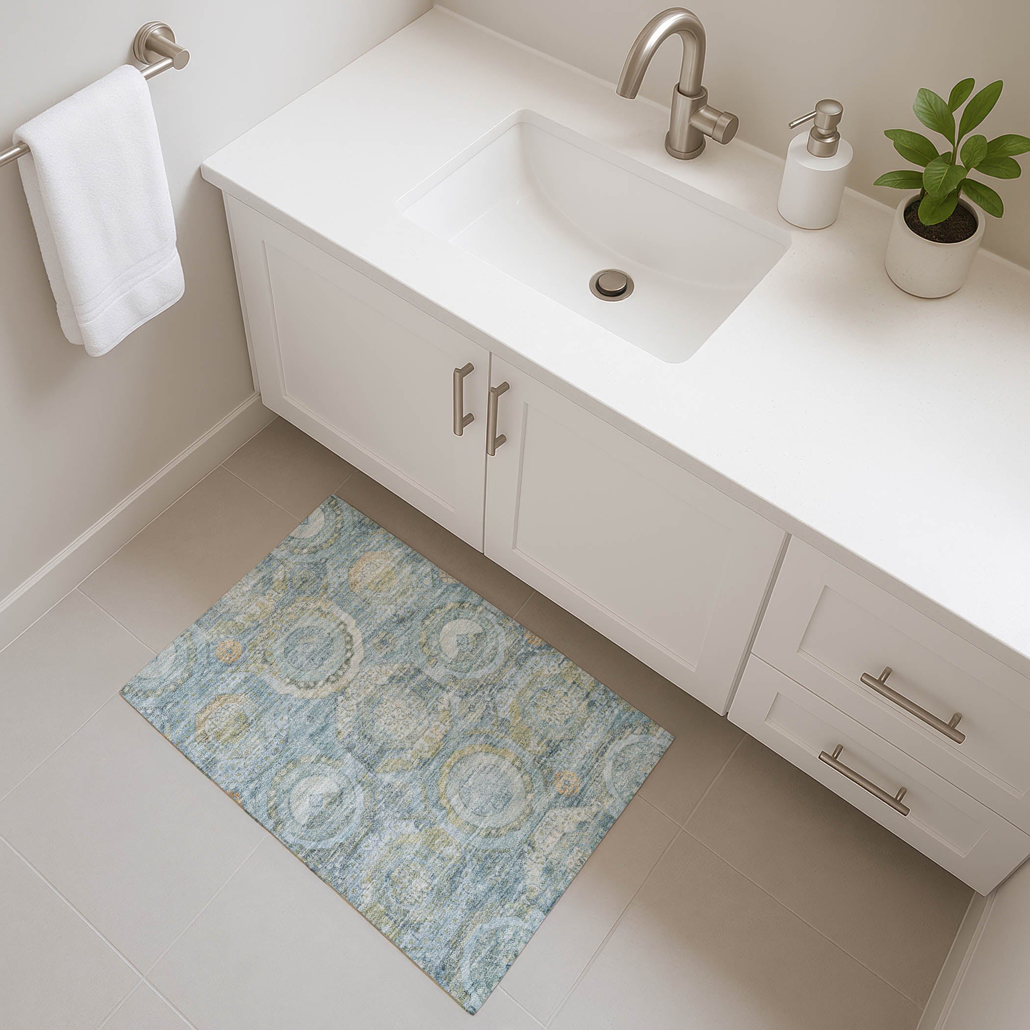 Seoul Machine Washable Transitional Blue Rug 1'8" x 2'6" #shape_Rectangle