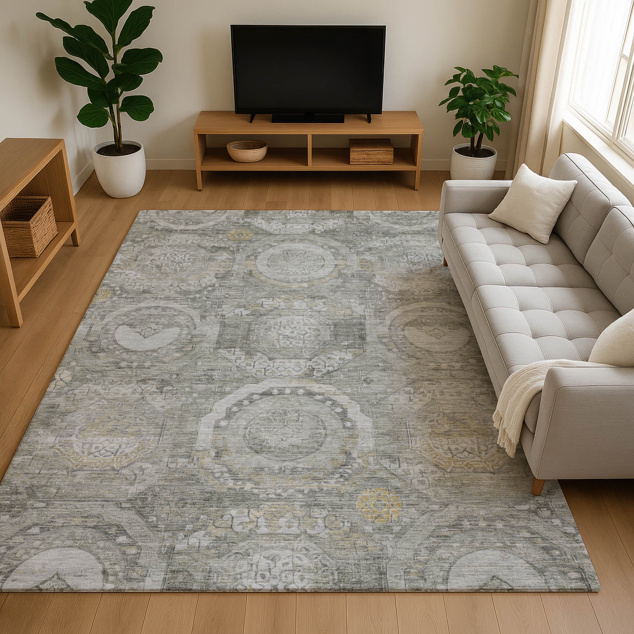 Seoul Machine Washable Transitional Pewter Gray Rug 2'6" x 3'10" #shape_Rectangle