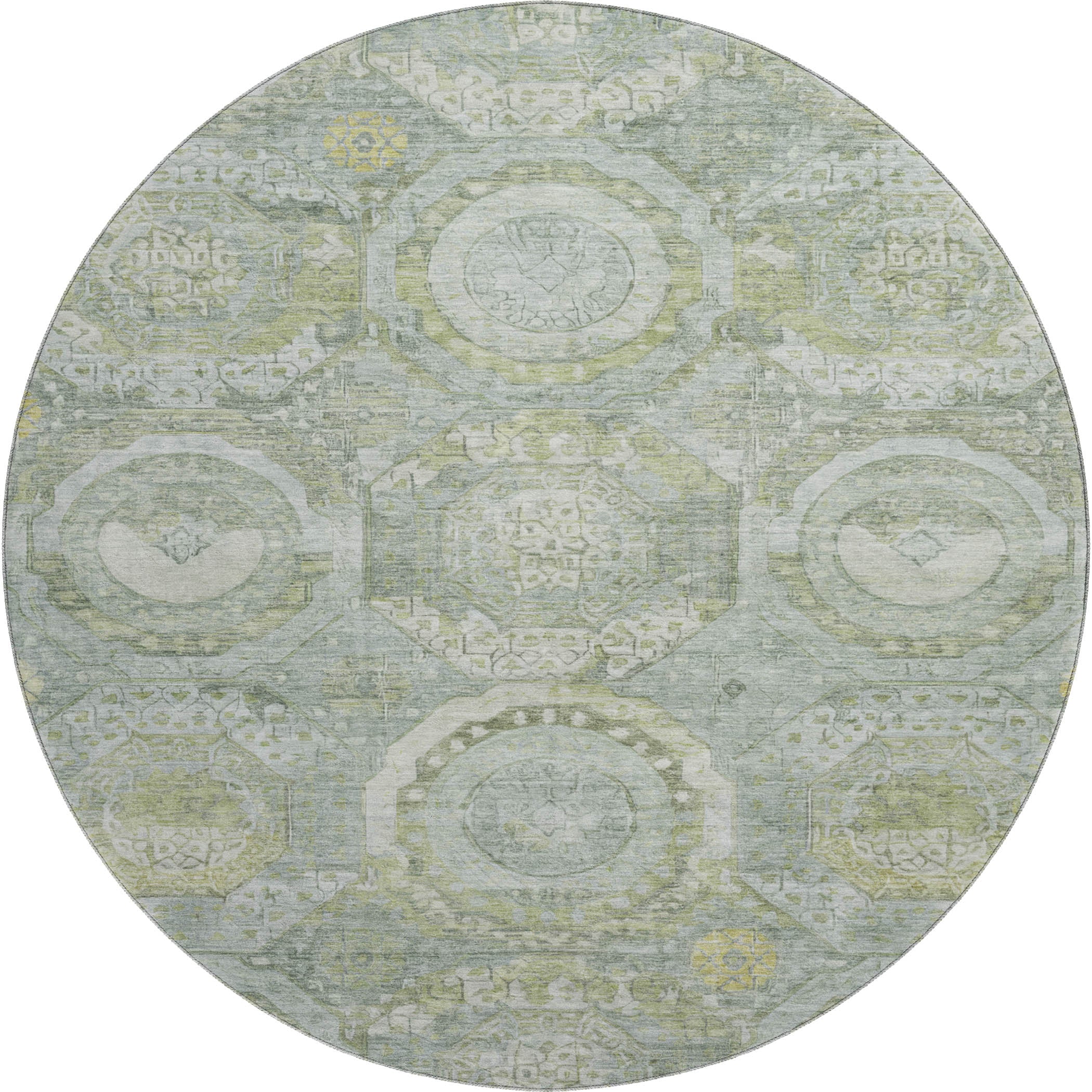 Seoul Machine Washable Transitional Sage Green Rug 8' x 8' #shape_Round