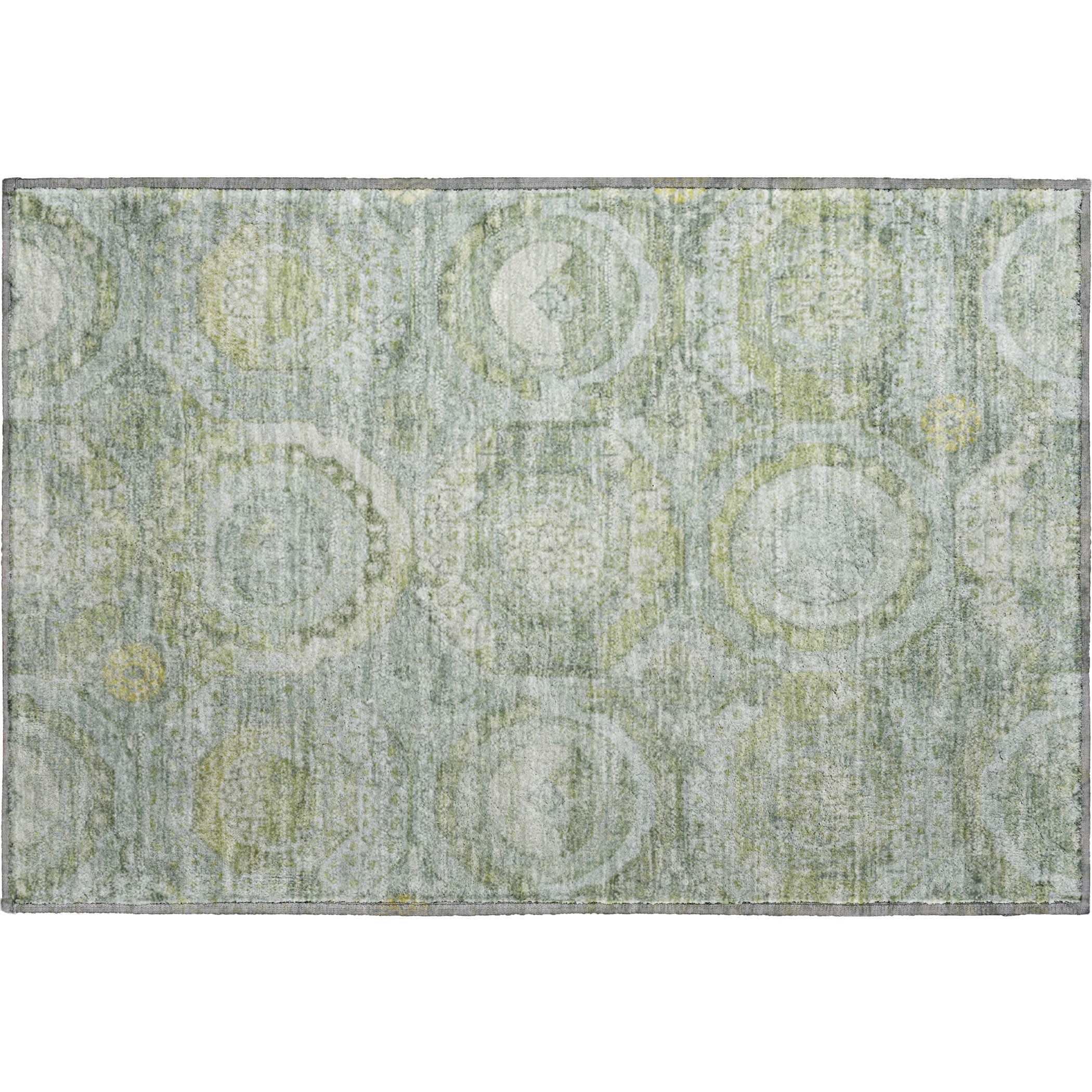 Seoul Machine Washable Transitional Sage Green Rug 1'8" x 2'6" #shape_Rectangle