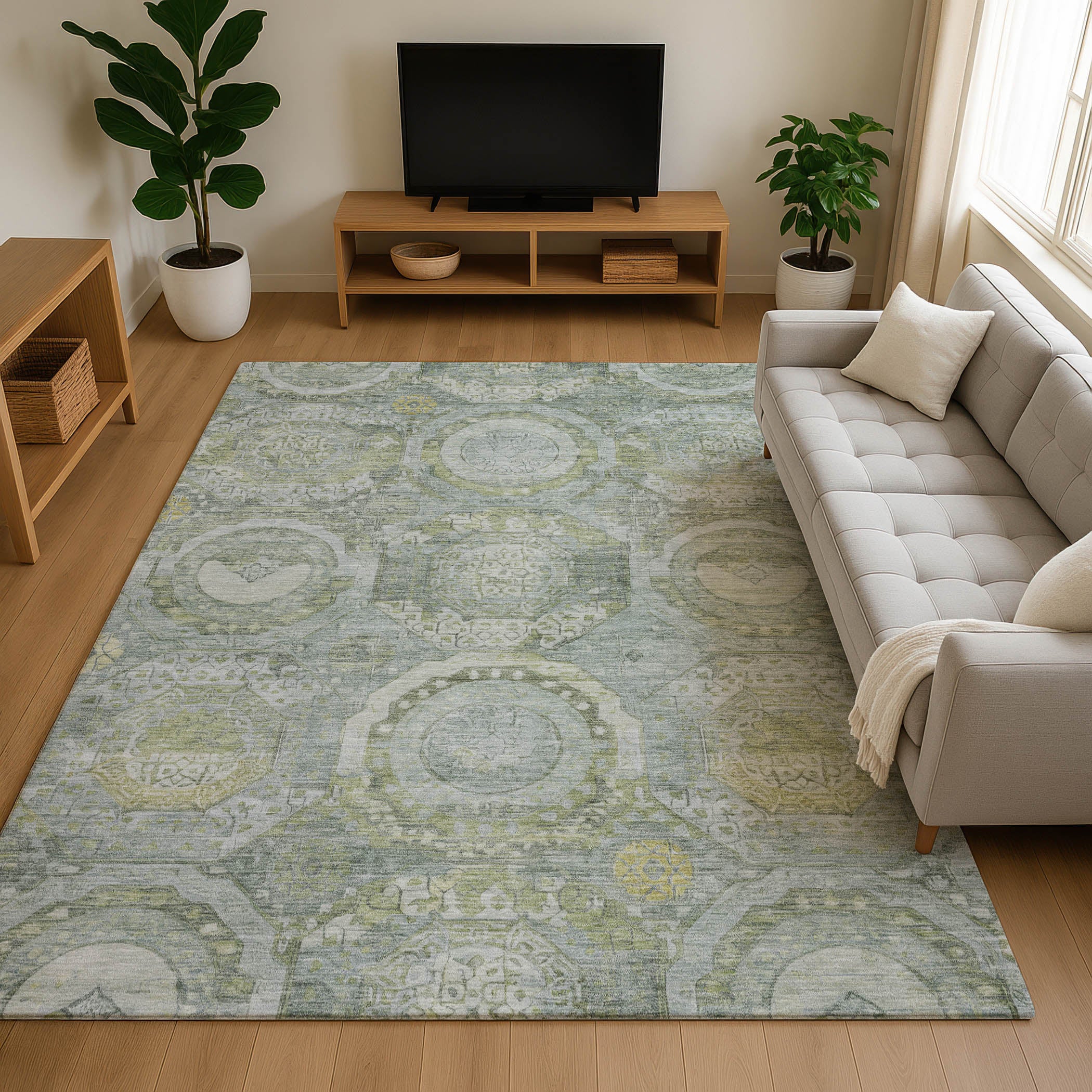 Seoul Machine Washable Transitional Sage Green Rug 2'6" x 3'10" #shape_Rectangle