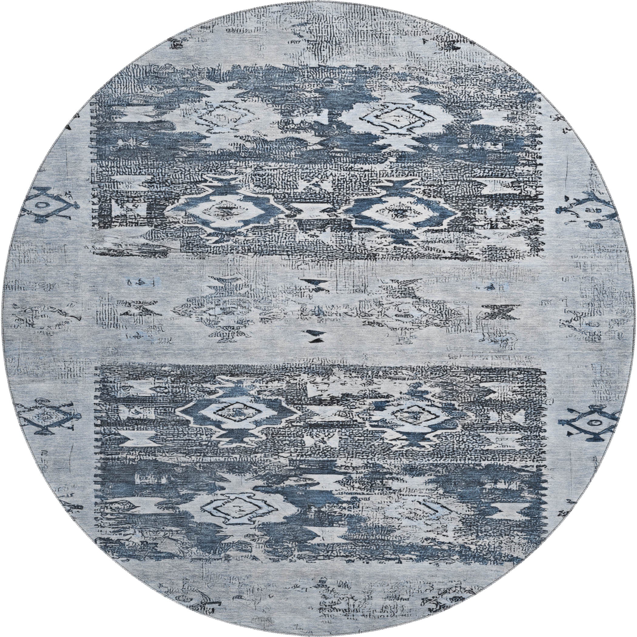 Kotor Machine Washable Transitional Blue Rug 8' x 8' #shape_Round