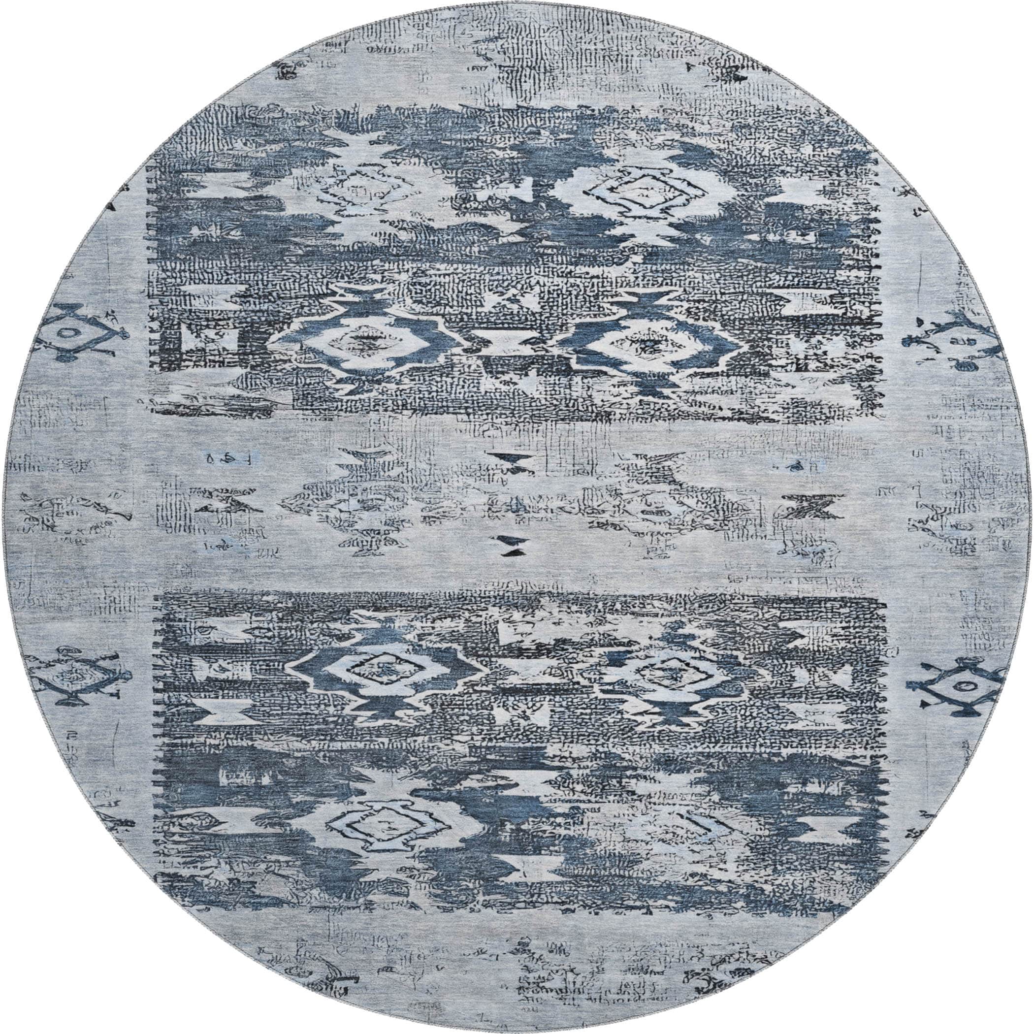 Kotor Machine Washable Transitional Blue Rug 8' x 8' #shape_Round