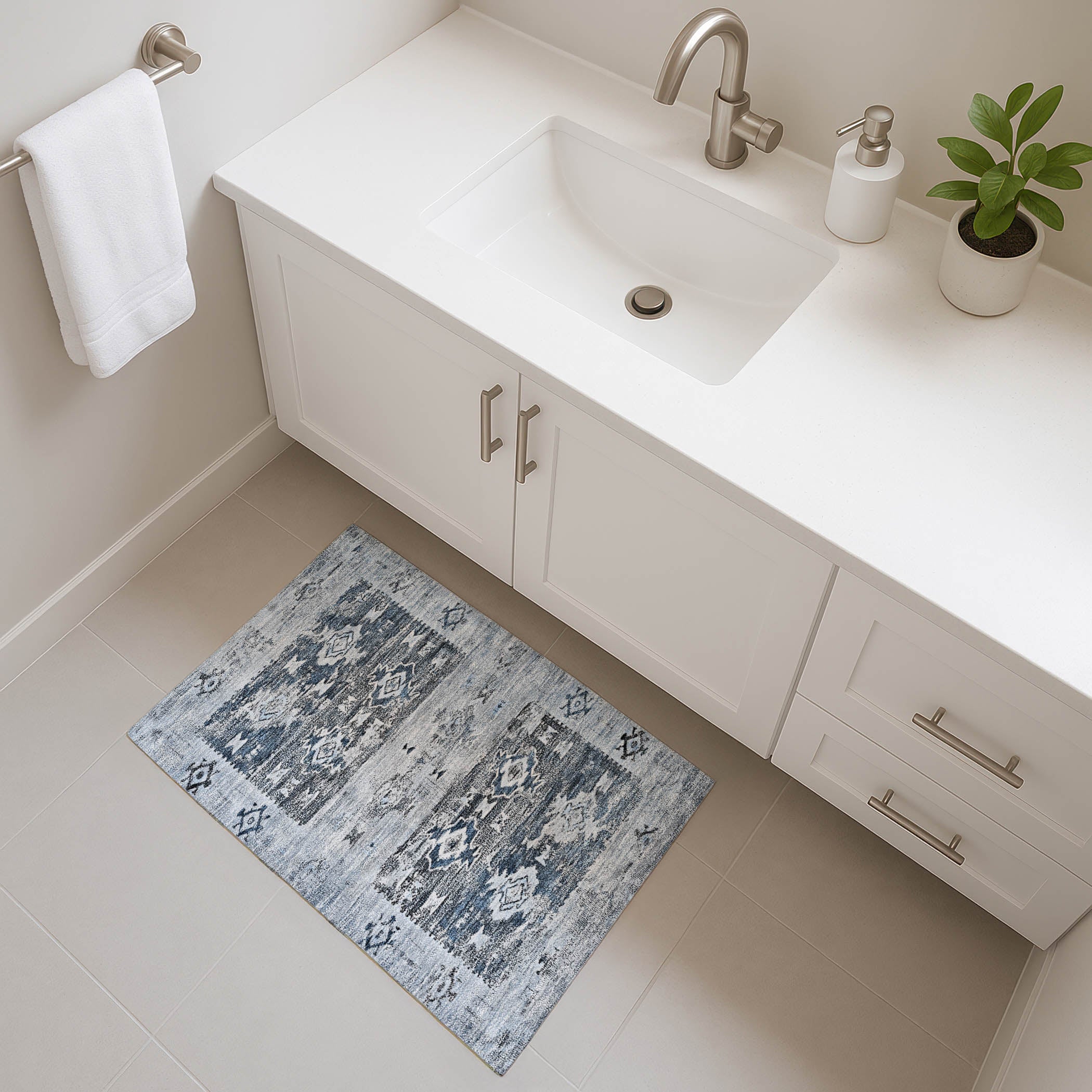 Kotor Machine Washable Transitional Blue Rug 1'8" x 2'6" #shape_Rectangle