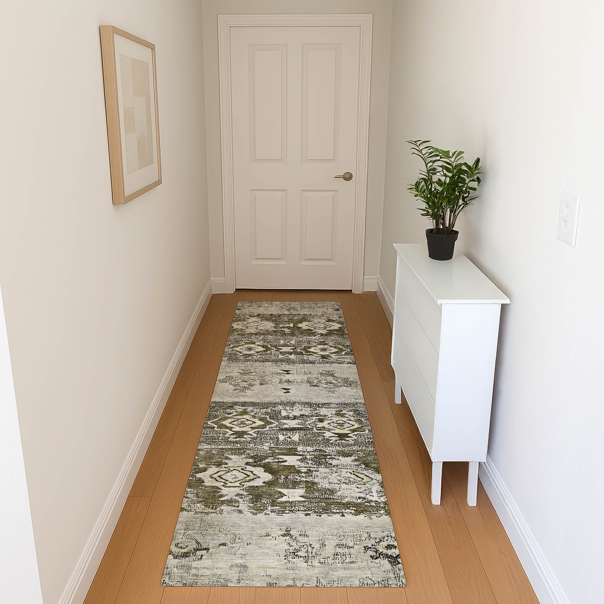 Kotor Machine Washable Transitional Brown Rug 2'3" x 7'6" #shape_Runner