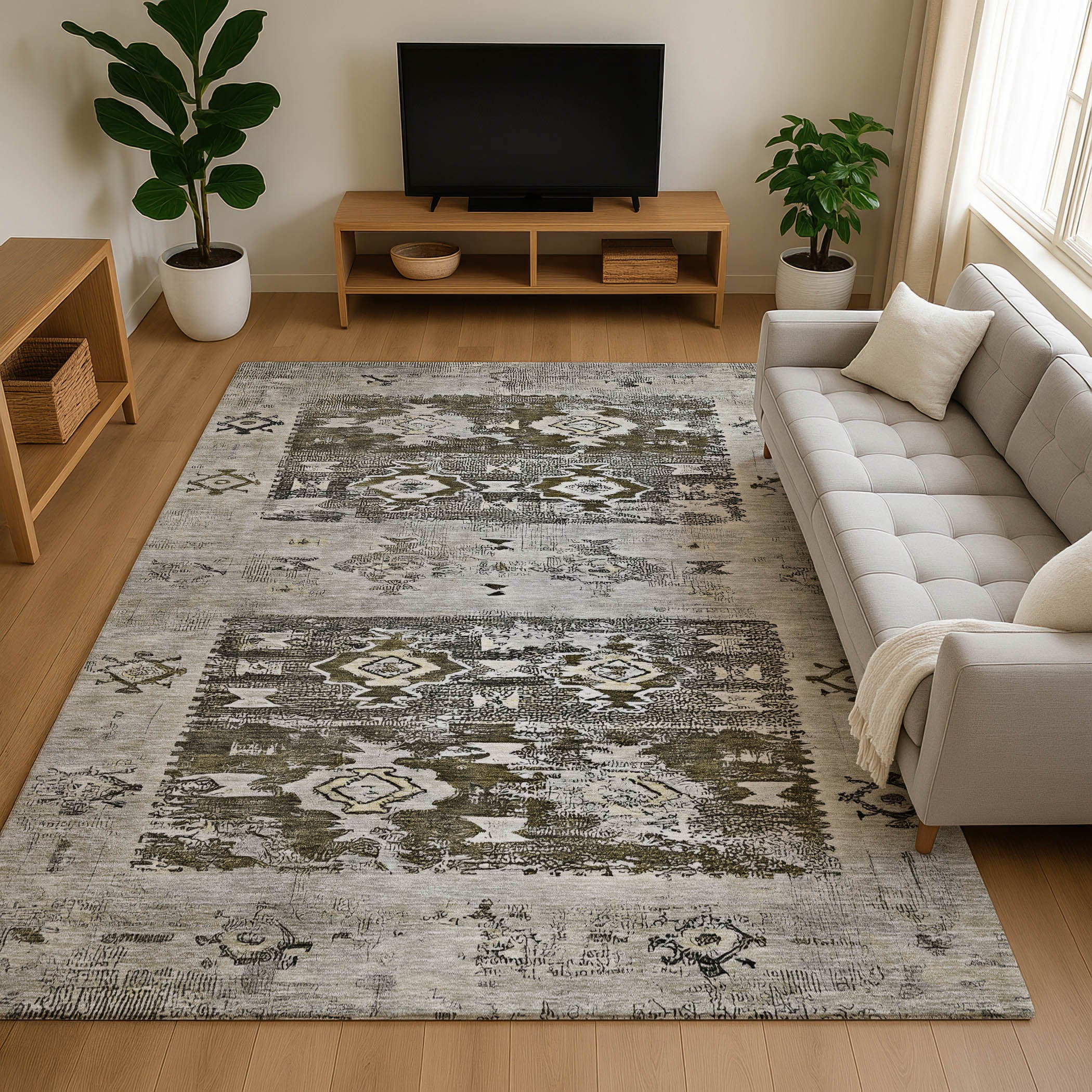 Kotor Machine Washable Transitional Brown Rug 2'6" x 3'10" #shape_Rectangle