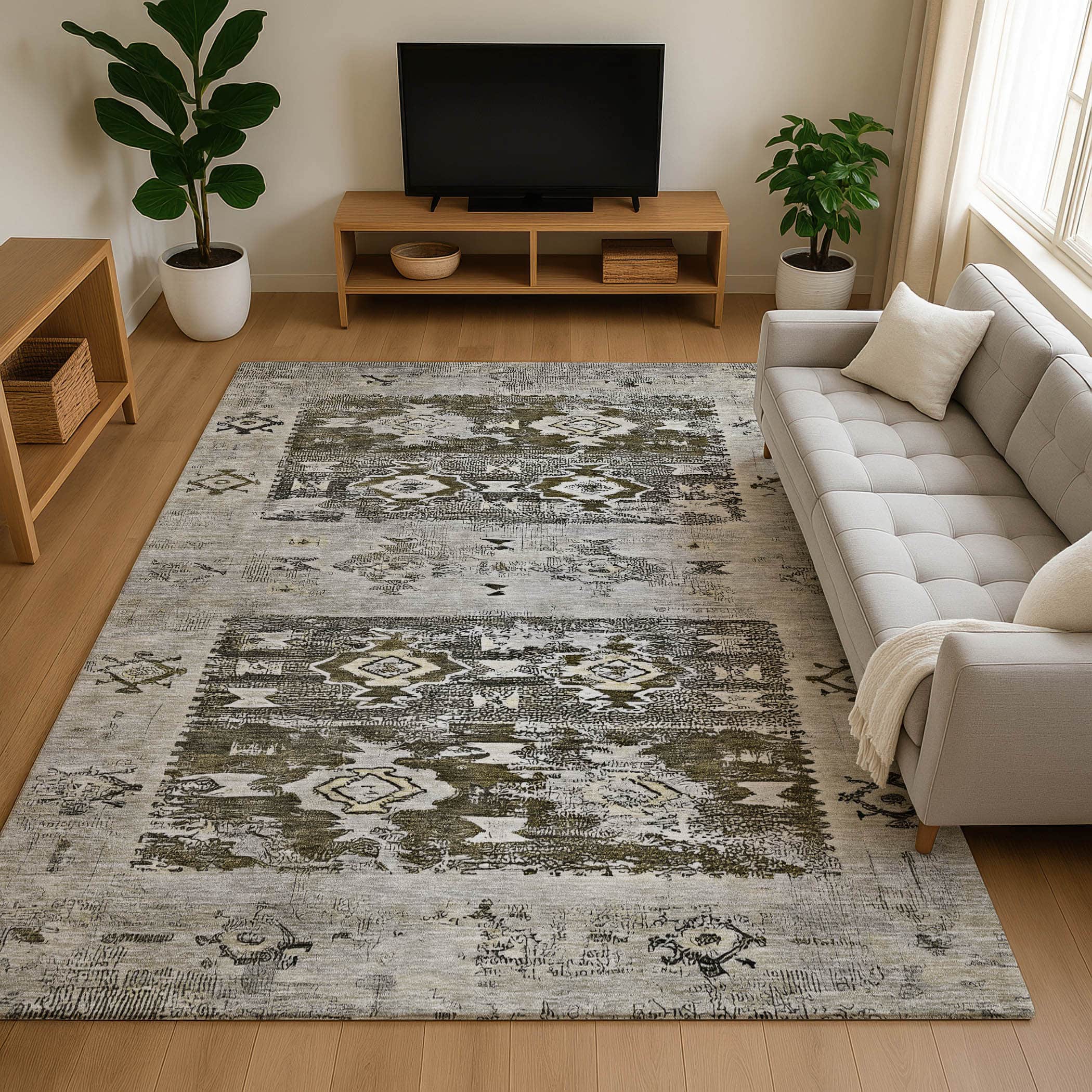 Kotor Machine Washable Transitional Brown Rug 2'6" x 3'10" #shape_Rectangle