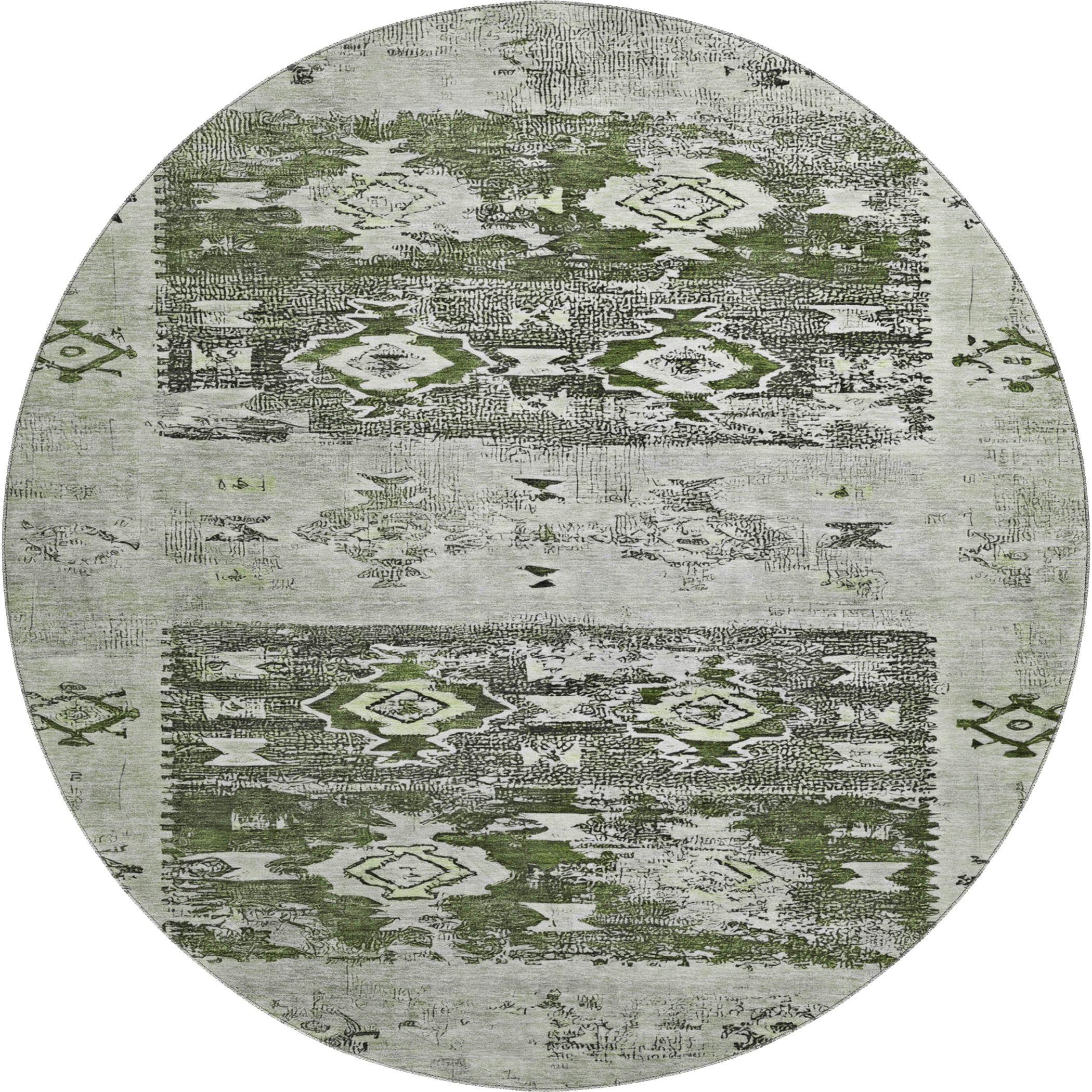 Kotor Machine Washable Transitional Olive Green Rug 8' x 8' #shape_Round