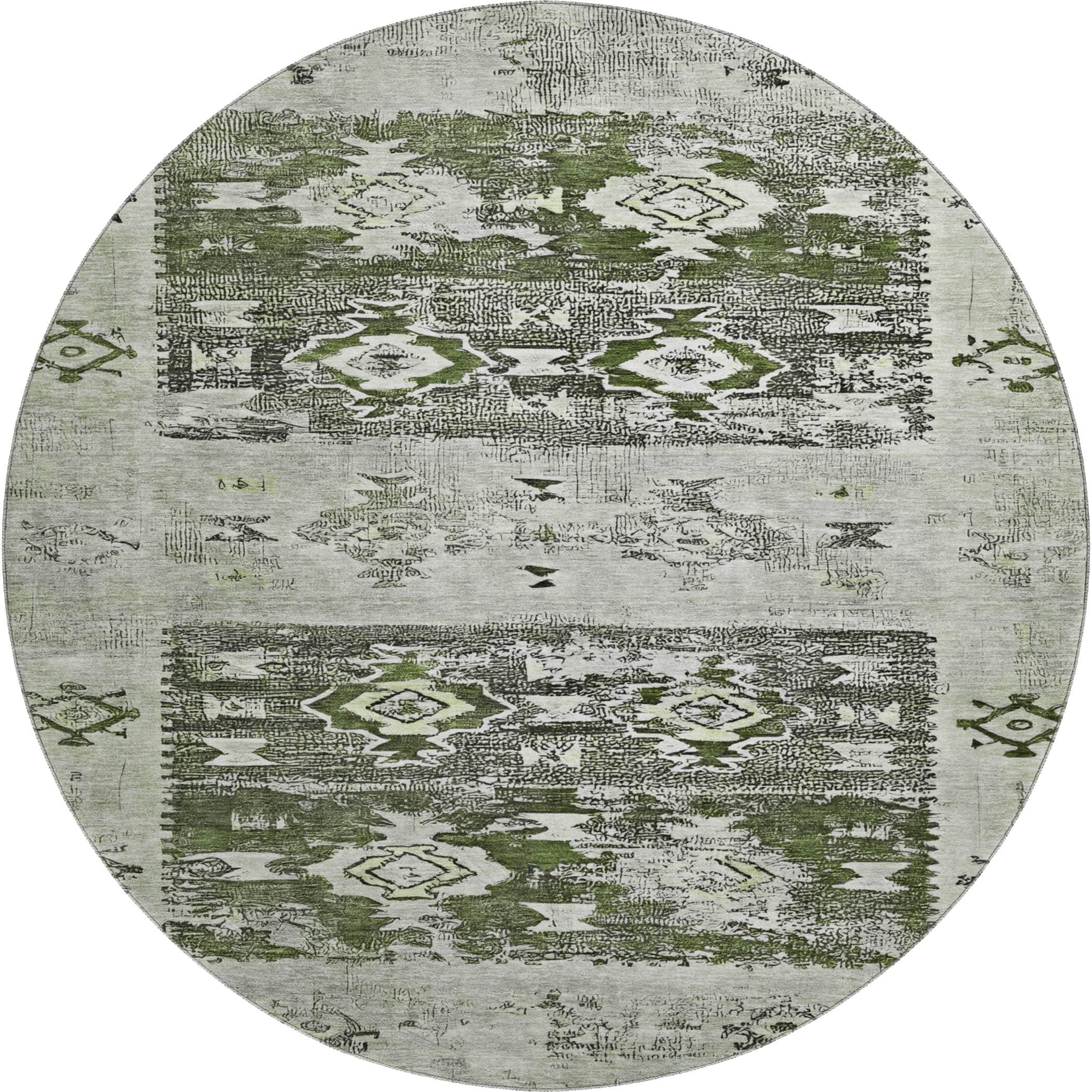 Kotor Machine Washable Transitional Olive Green Rug 8' x 8' #shape_Round