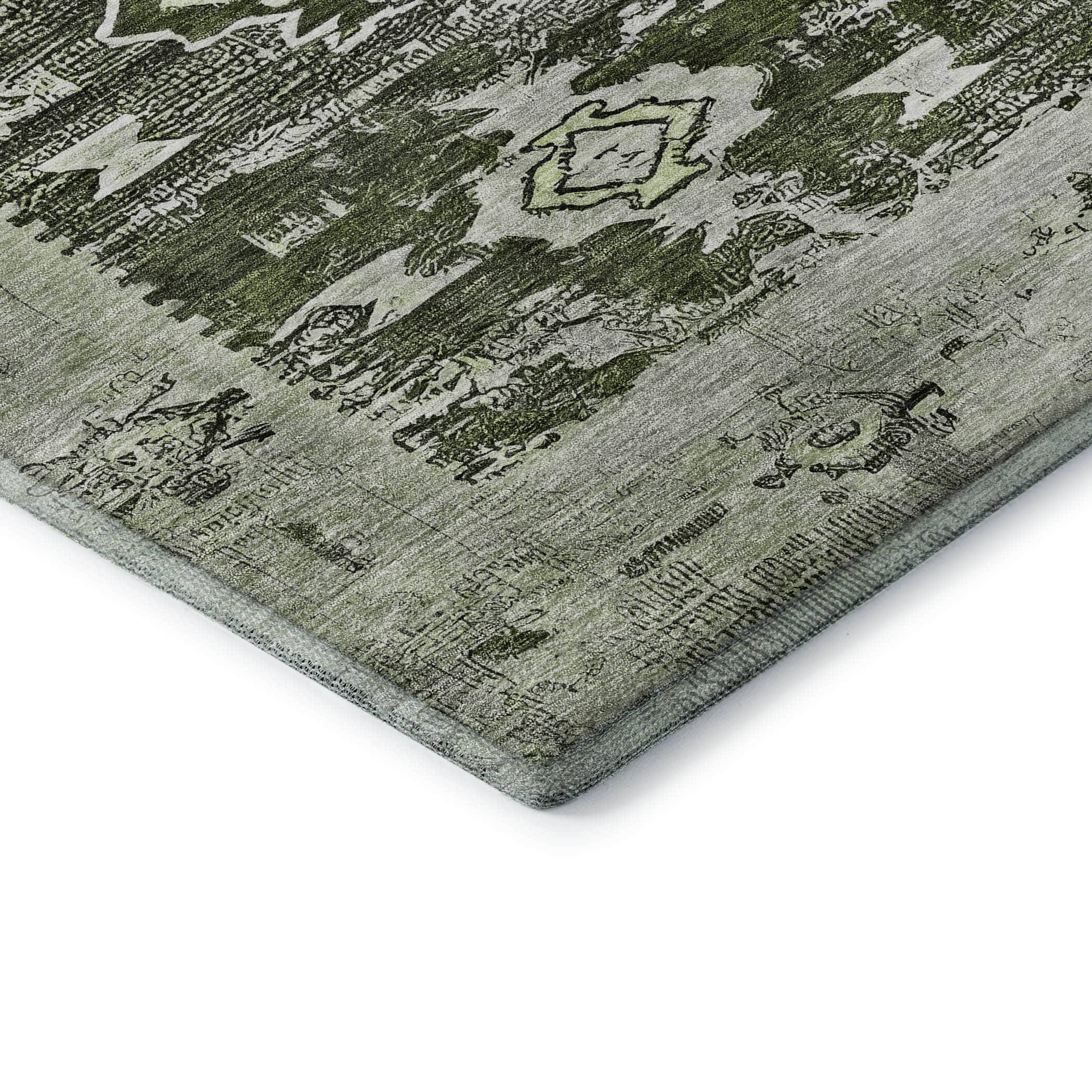 Kotor Machine Washable Transitional Olive Green Rug 1'8" x 2'6" #shape_Rectangle