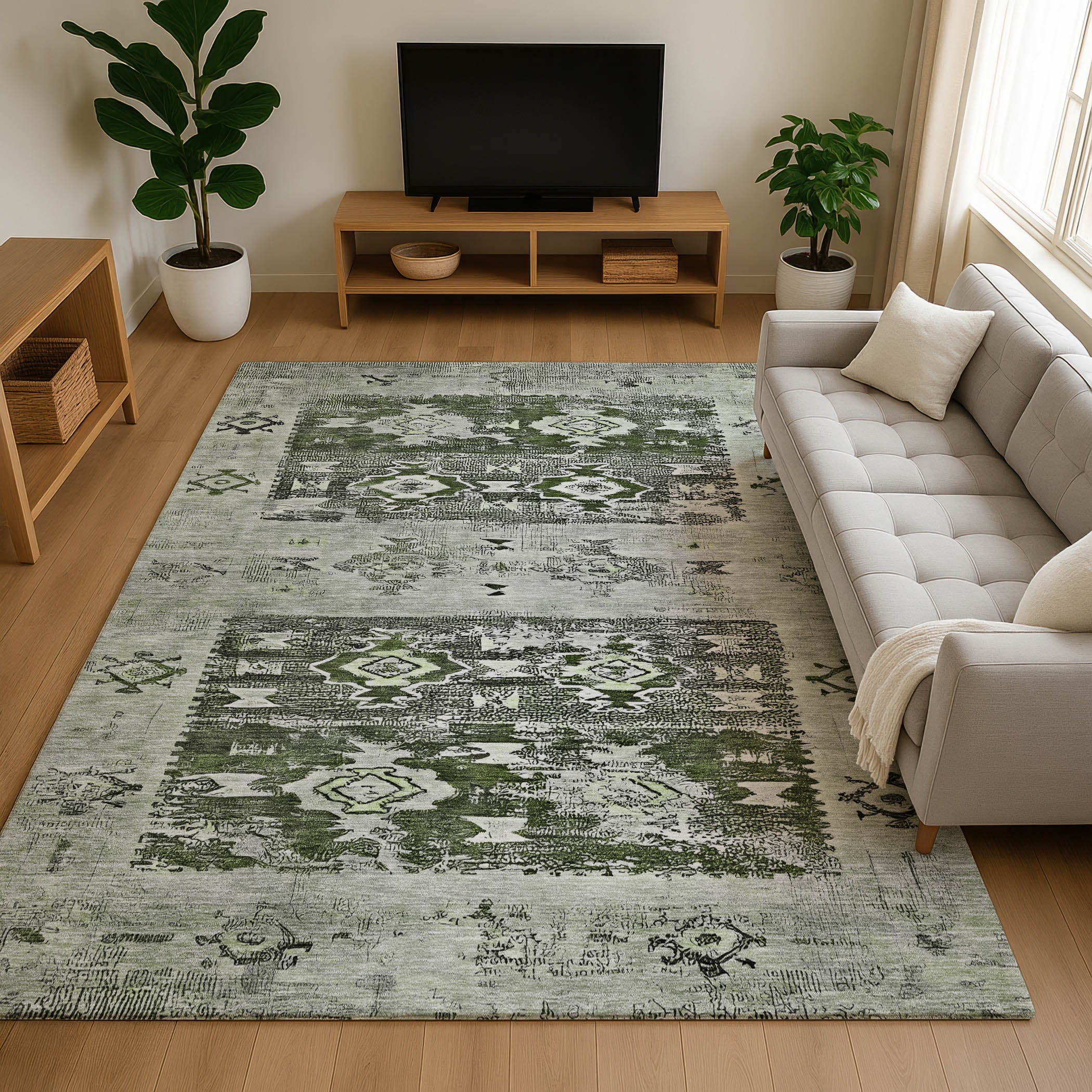 Kotor Machine Washable Transitional Olive Green Rug 2'6" x 3'10" #shape_Rectangle