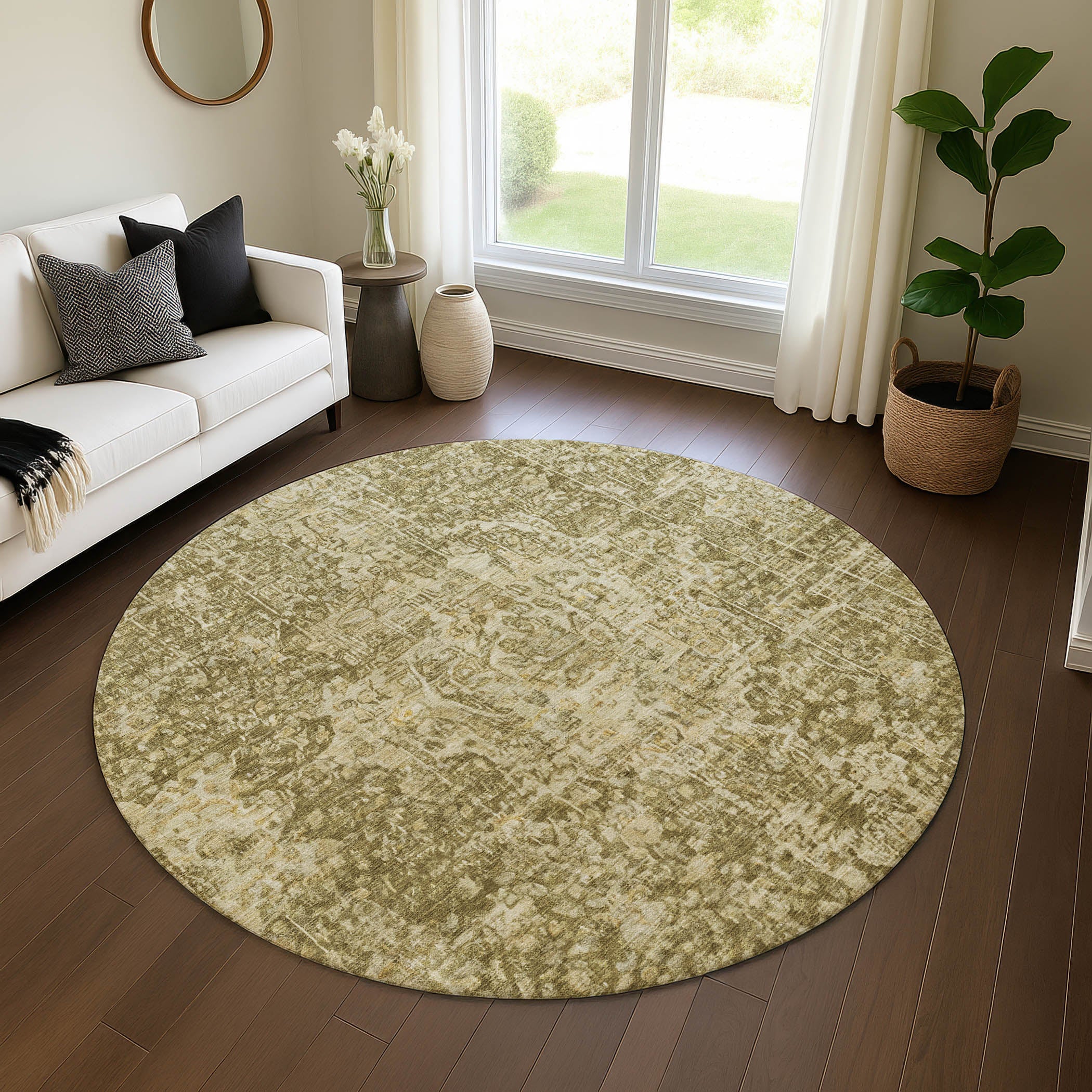 Bogota Machine Washable Traditional Brown Rug 8' x 8' #shape_Round