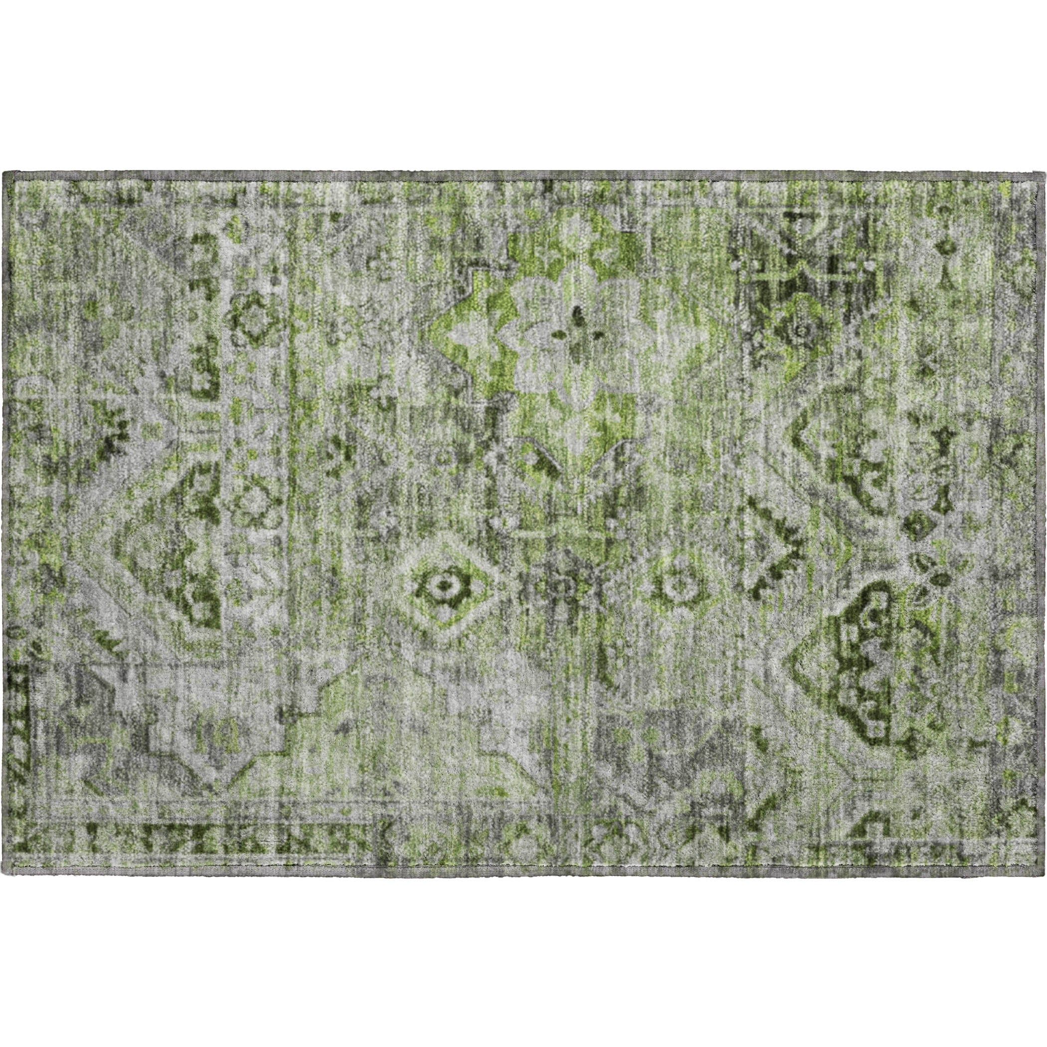Montevideo Machine Washable Traditional Aloe Green Rug 1'8" x 2'6" #shape_Rectangle