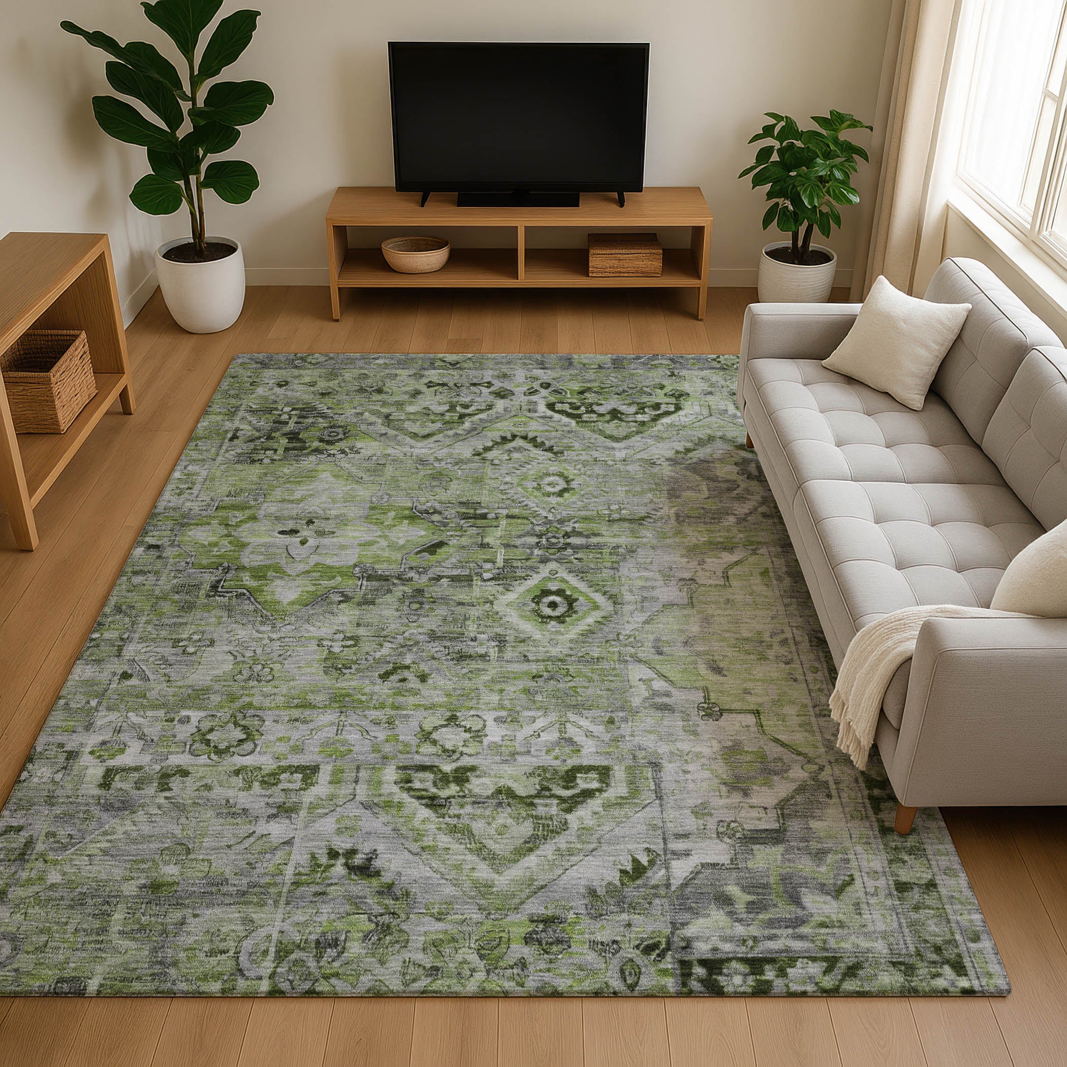 Montevideo Machine Washable Traditional Aloe Green Rug 2'6" x 3'10" #shape_Rectangle