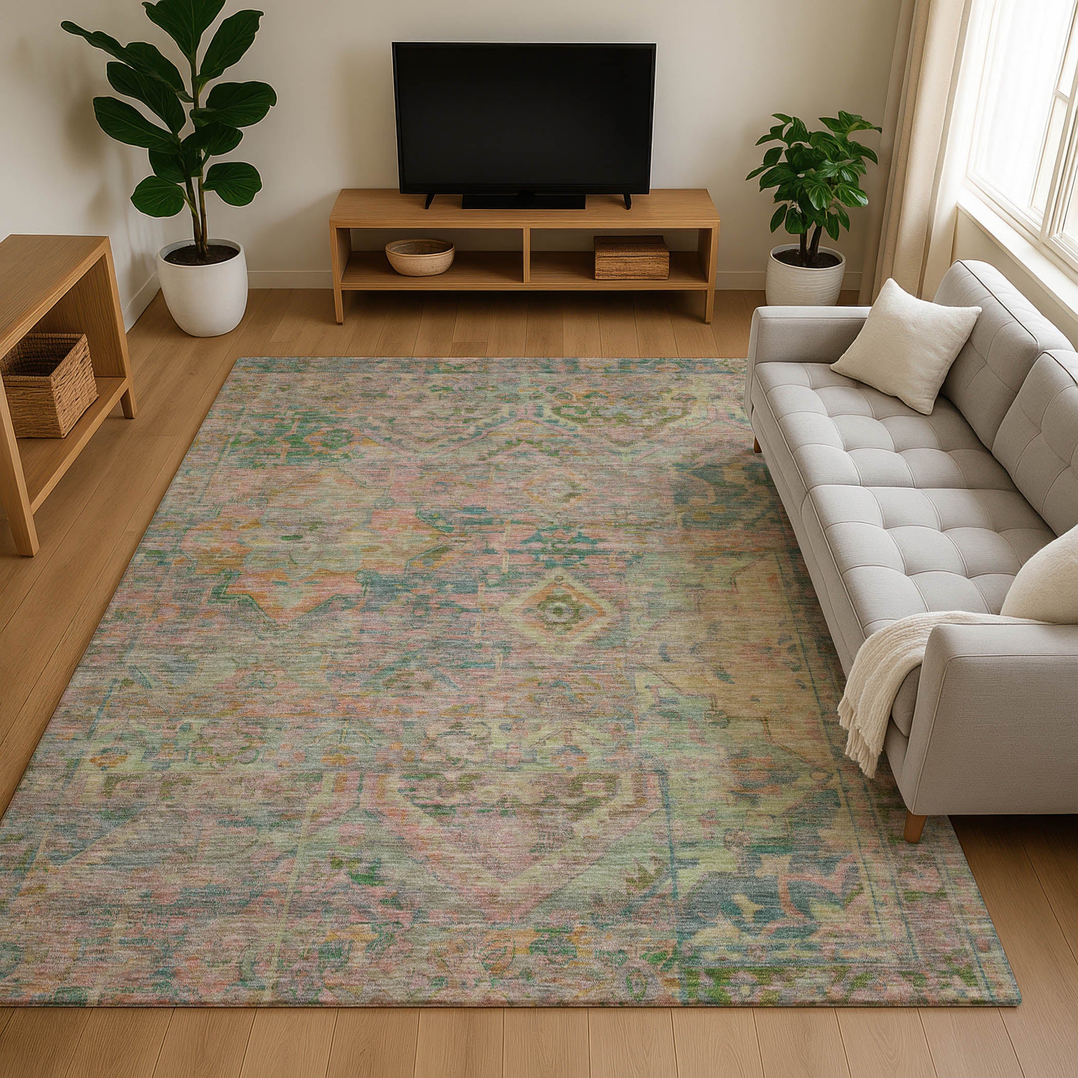 Montevideo Machine Washable Traditional Green Rug 2'6" x 3'10" #shape_Rectangle