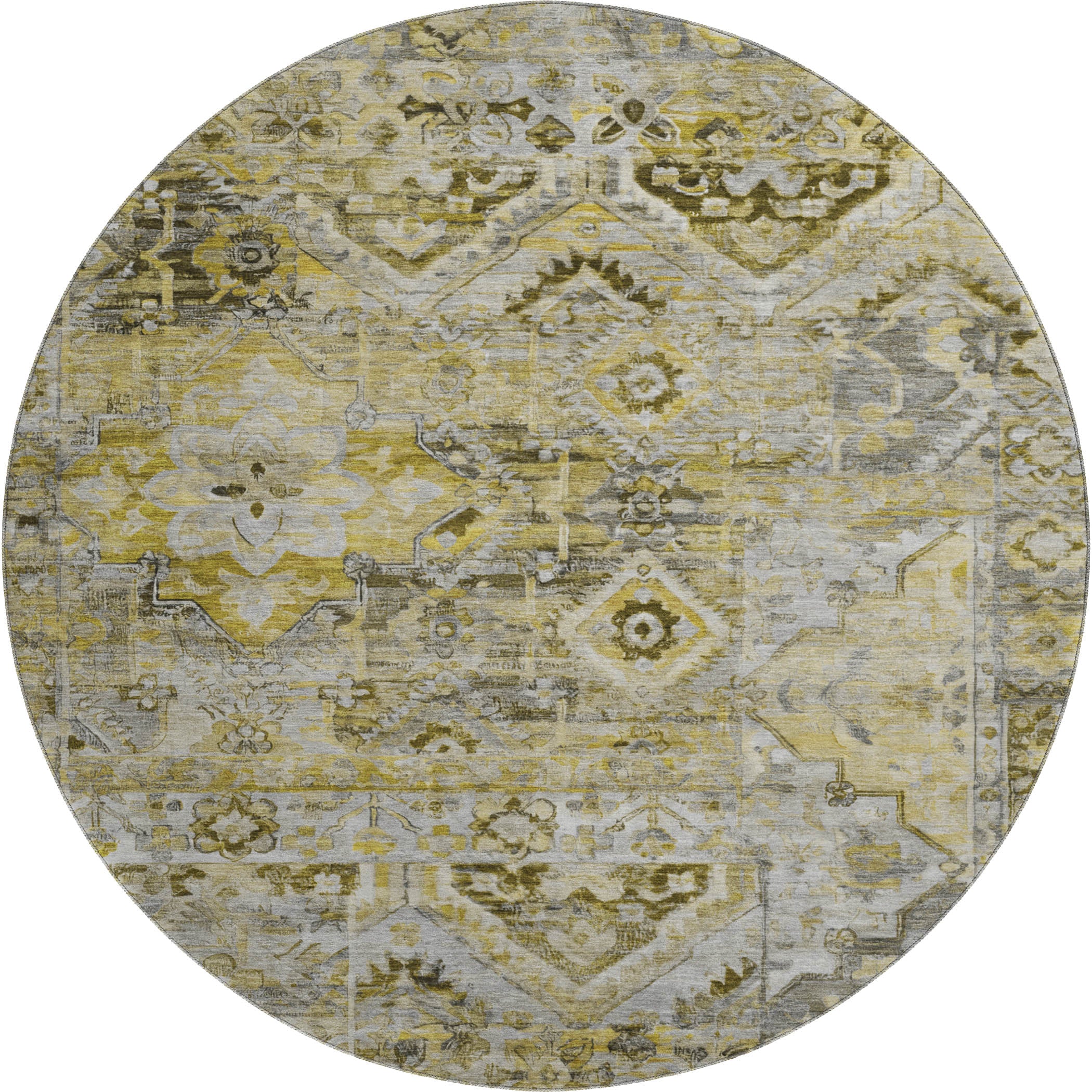 Montevideo Machine Washable Traditional Pewter Gray Rug 8' x 8' #shape_Round