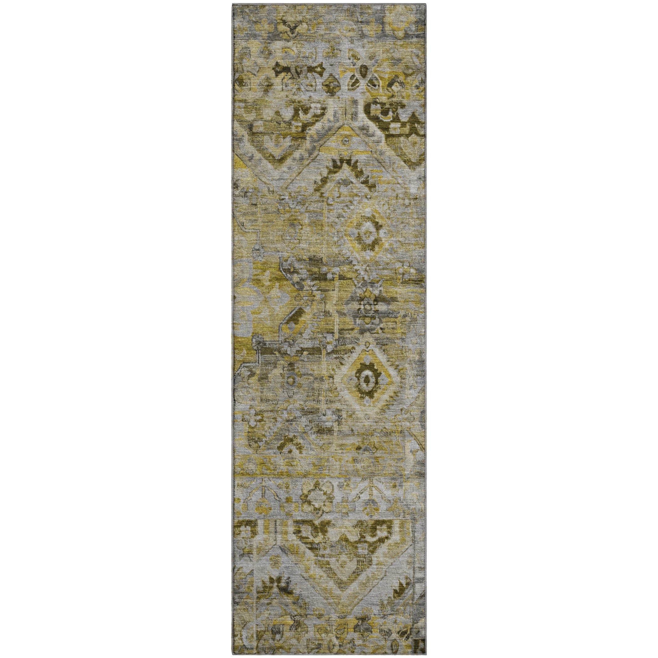 Montevideo Machine Washable Traditional Pewter Gray Rug 2'3" x 7'6" #shape_Runner