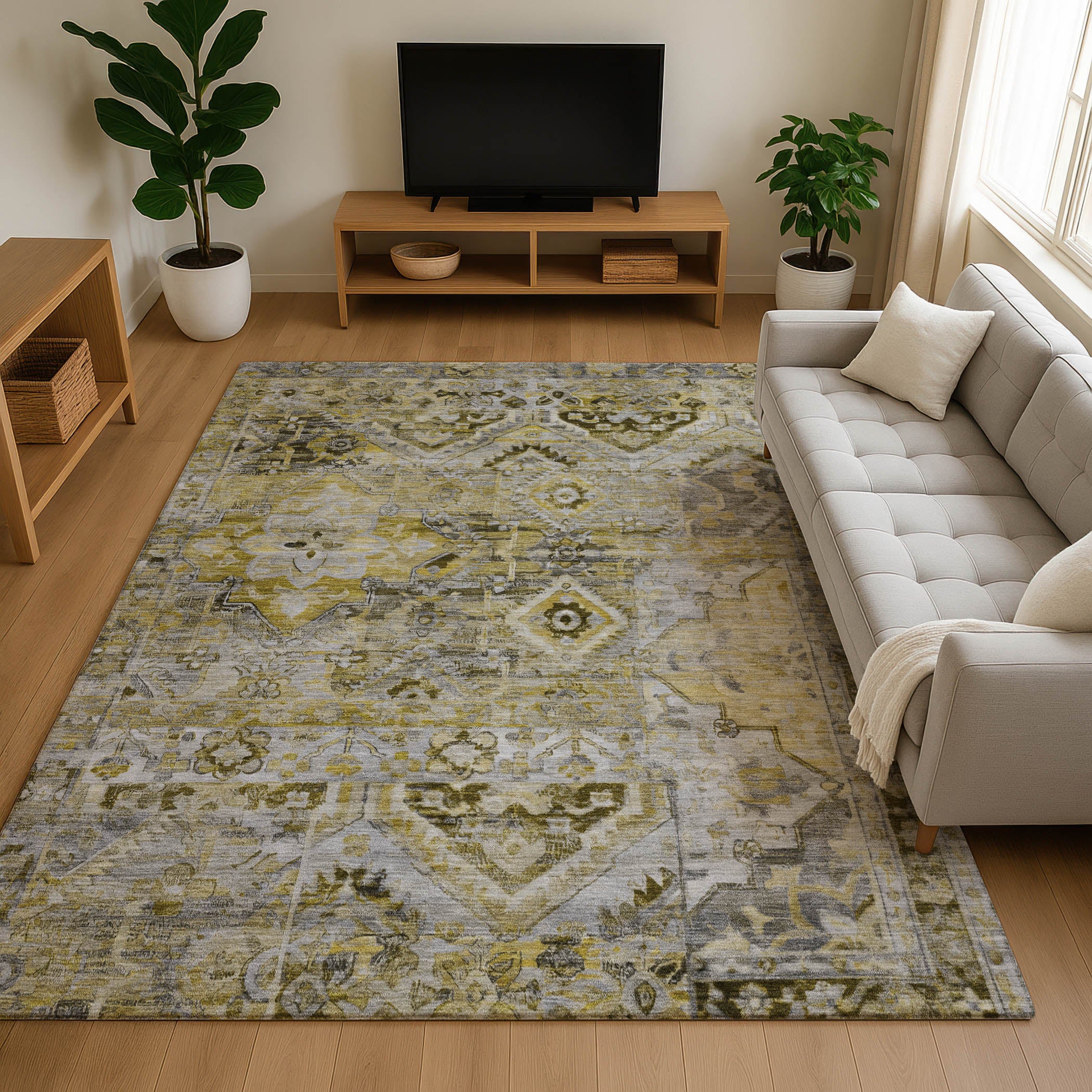 Montevideo Machine Washable Traditional Pewter Gray Rug 2'6" x 3'10" #shape_Rectangle