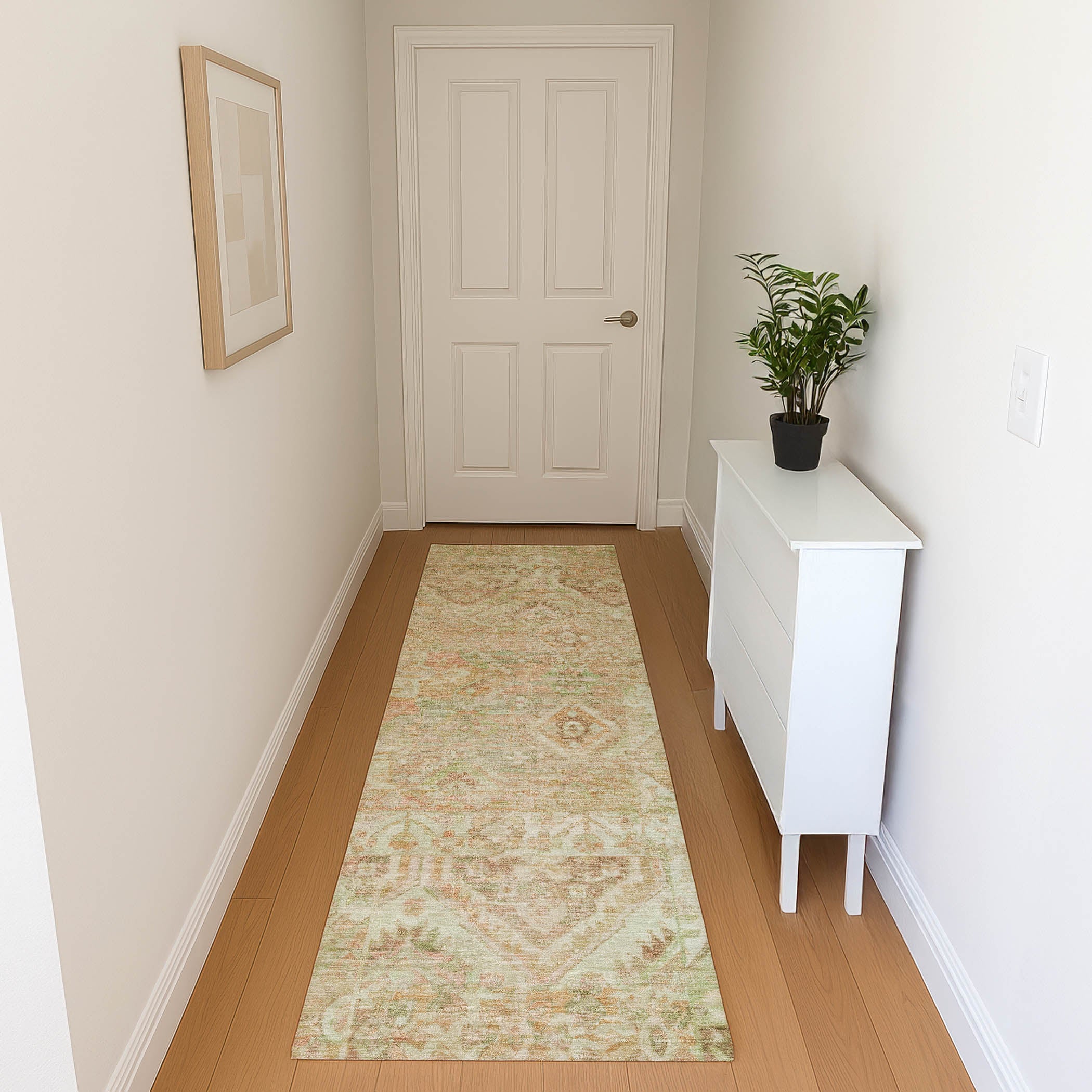 Montevideo Machine Washable Traditional Salmon Orange Rug 2'3" x 7'6" #shape_Runner