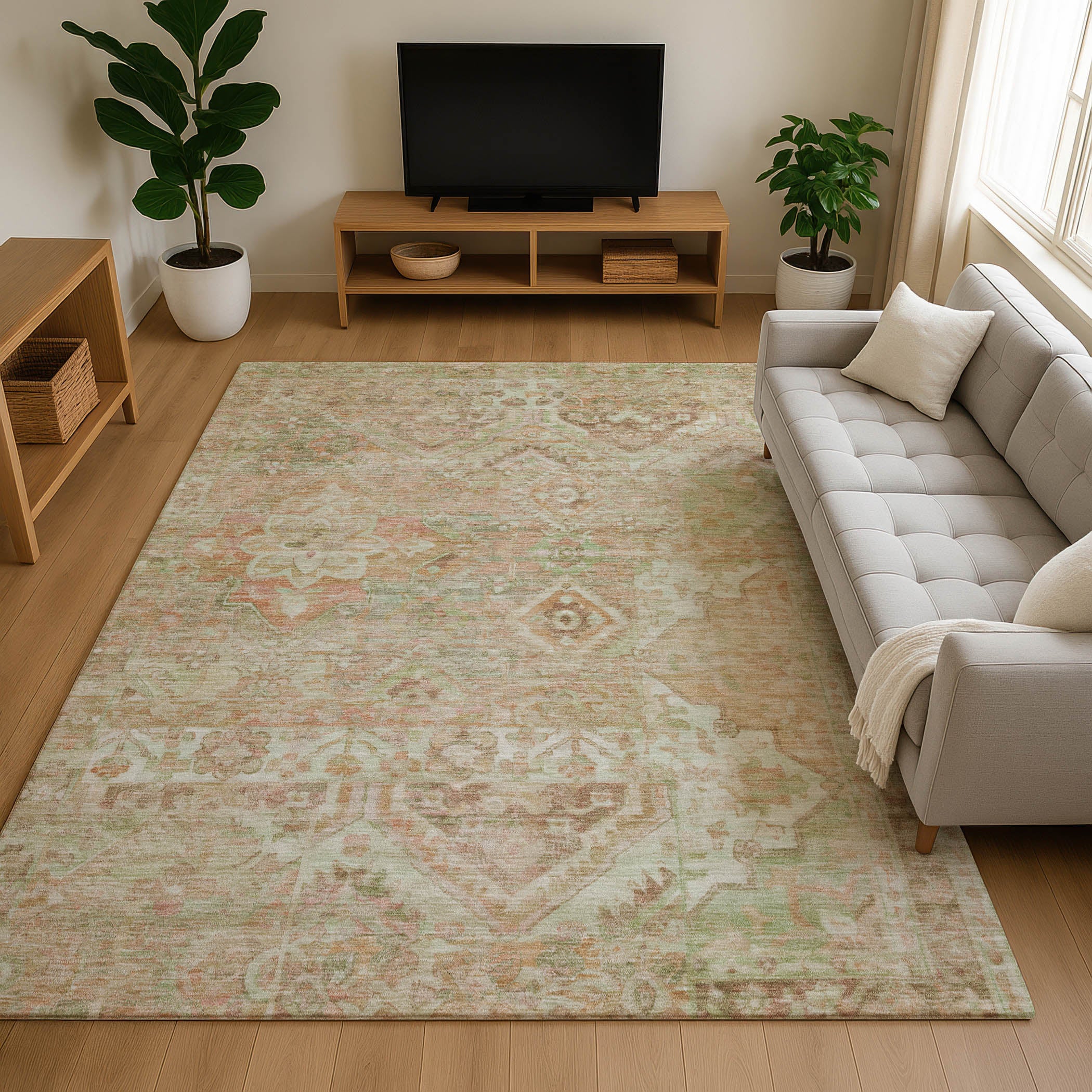 Montevideo Machine Washable Traditional Salmon Orange Rug 2'6" x 3'10" #shape_Rectangle