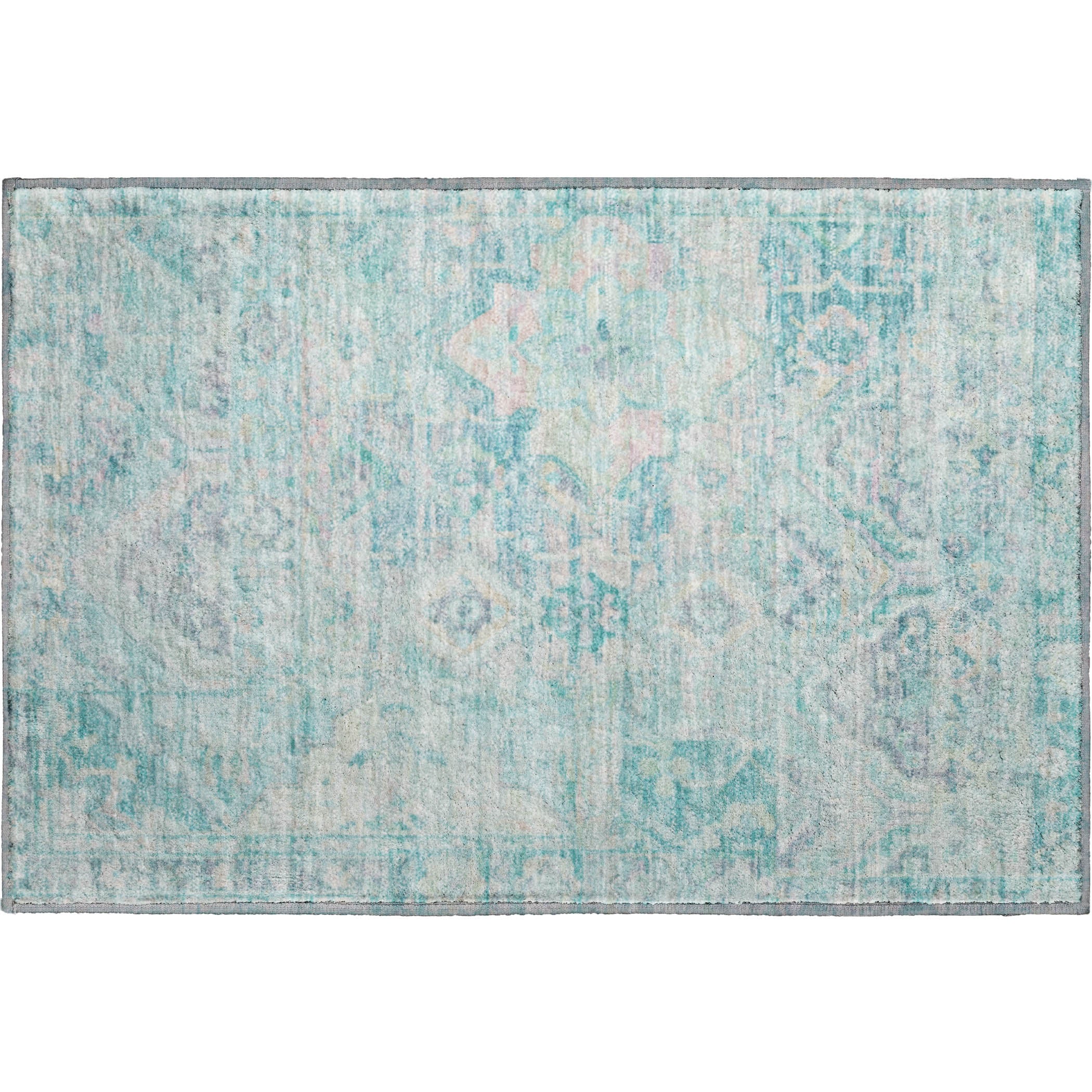 Montevideo Machine Washable Traditional Teal Rug 1'8" x 2'6" #shape_Rectangle