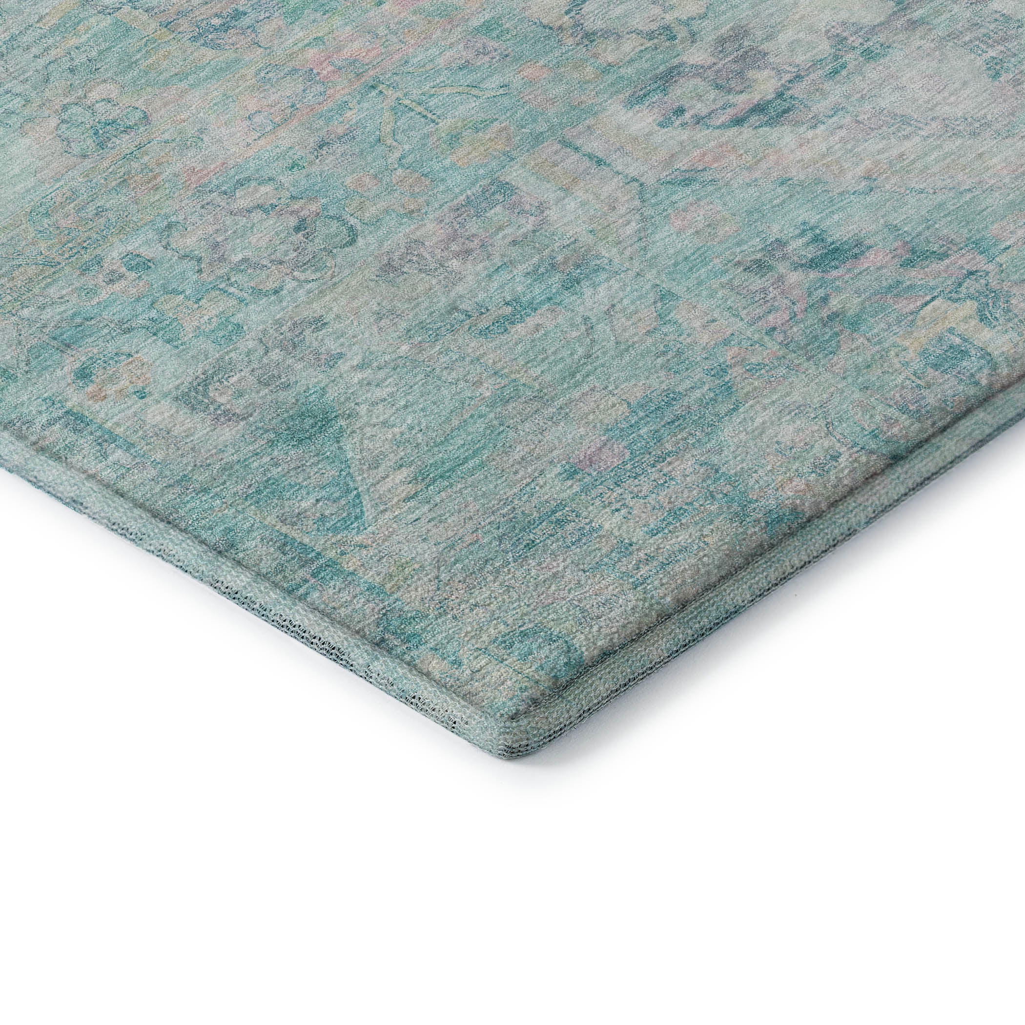Montevideo Machine Washable Traditional Teal Rug 1'8" x 2'6" #shape_Rectangle