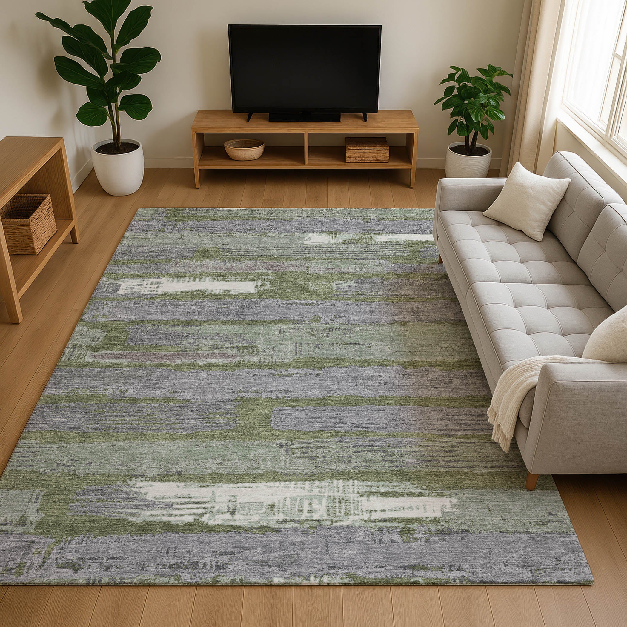 Chiang Mai Machine Washable Transitional Olive Green Rug 2'6" x 3'10" #shape_Rectangle