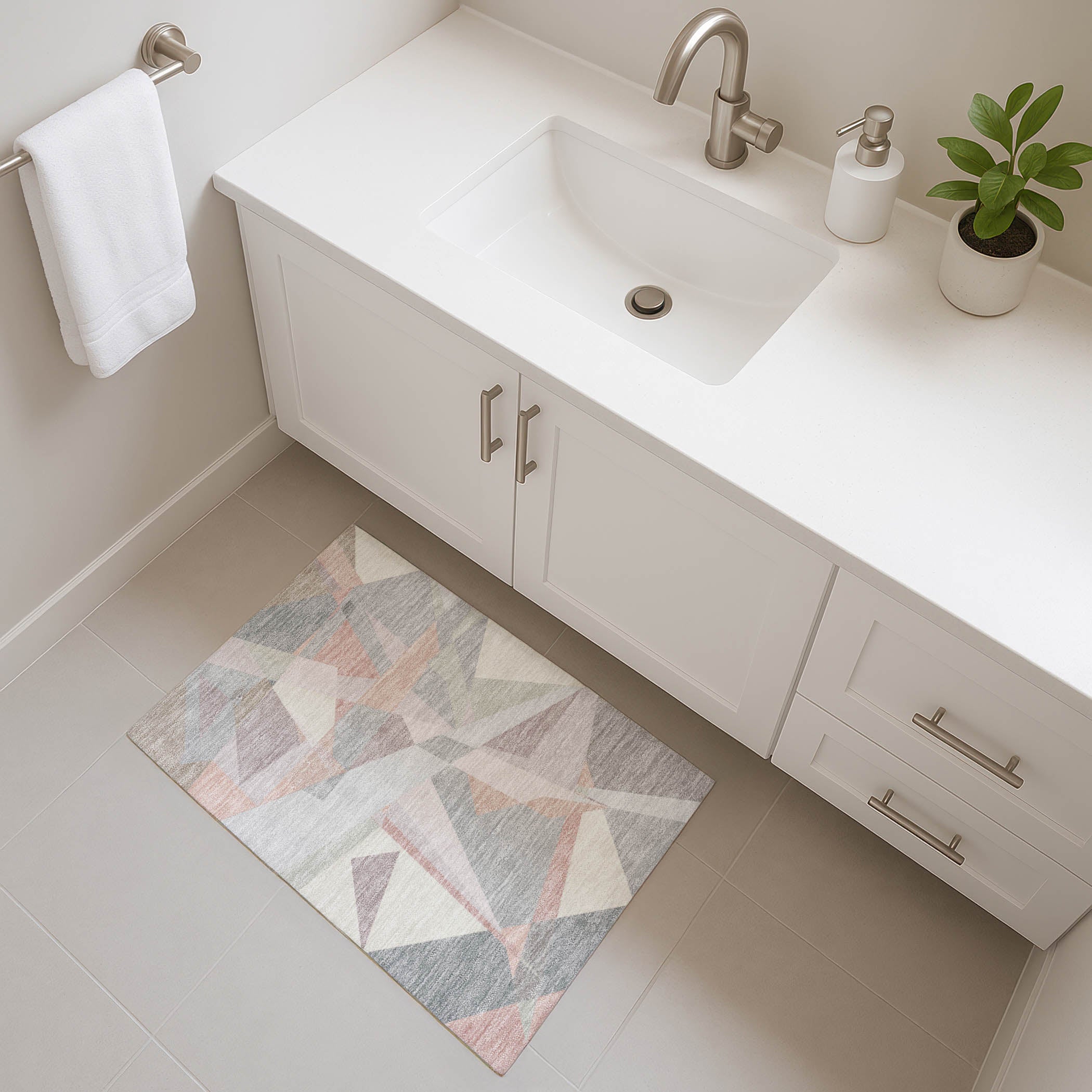 Oslo Machine Washable Transitional Blush Pink Rug 1'8" x 2'6" #shape_Rectangle