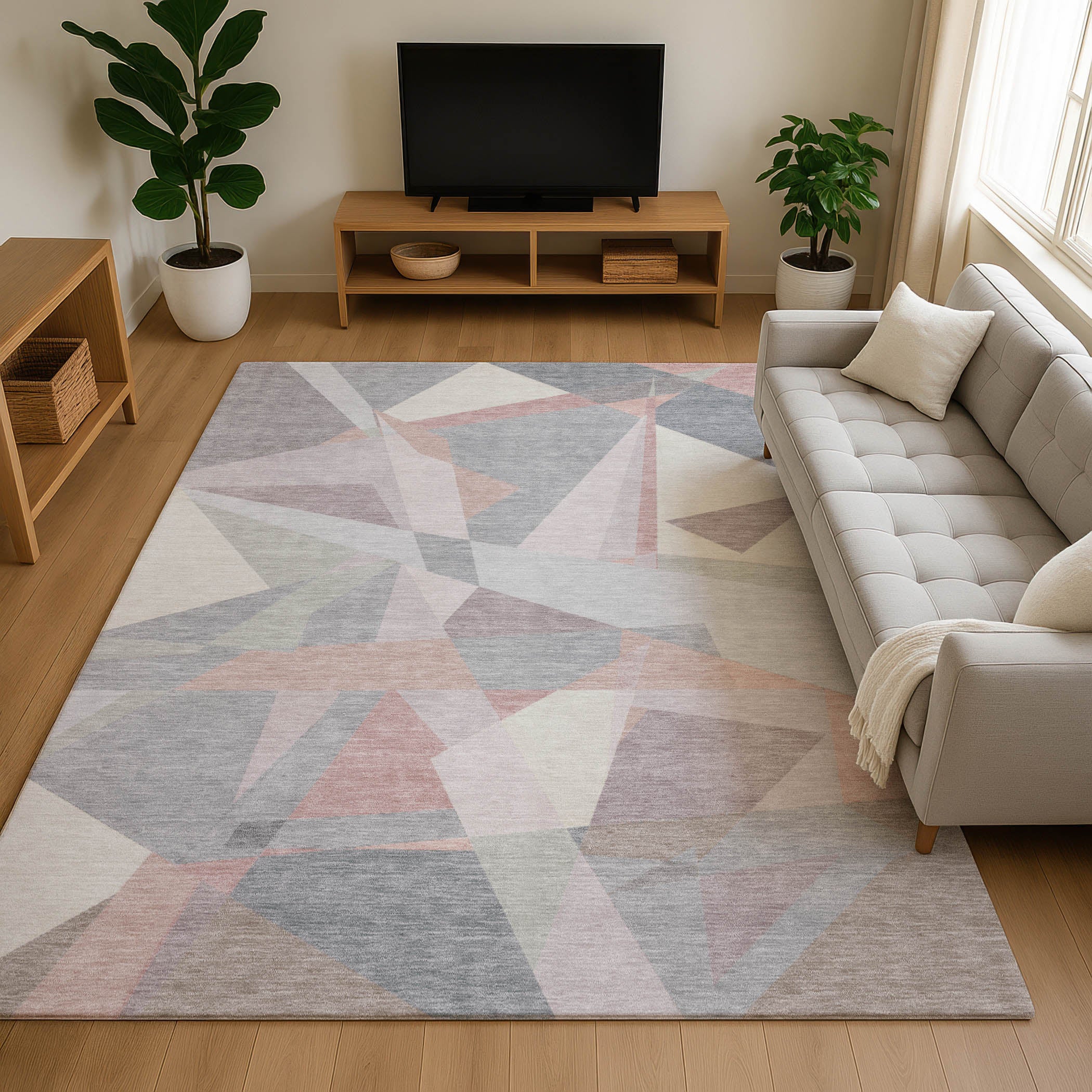 Oslo Machine Washable Transitional Blush Pink Rug 2'6" x 3'10" #shape_Rectangle